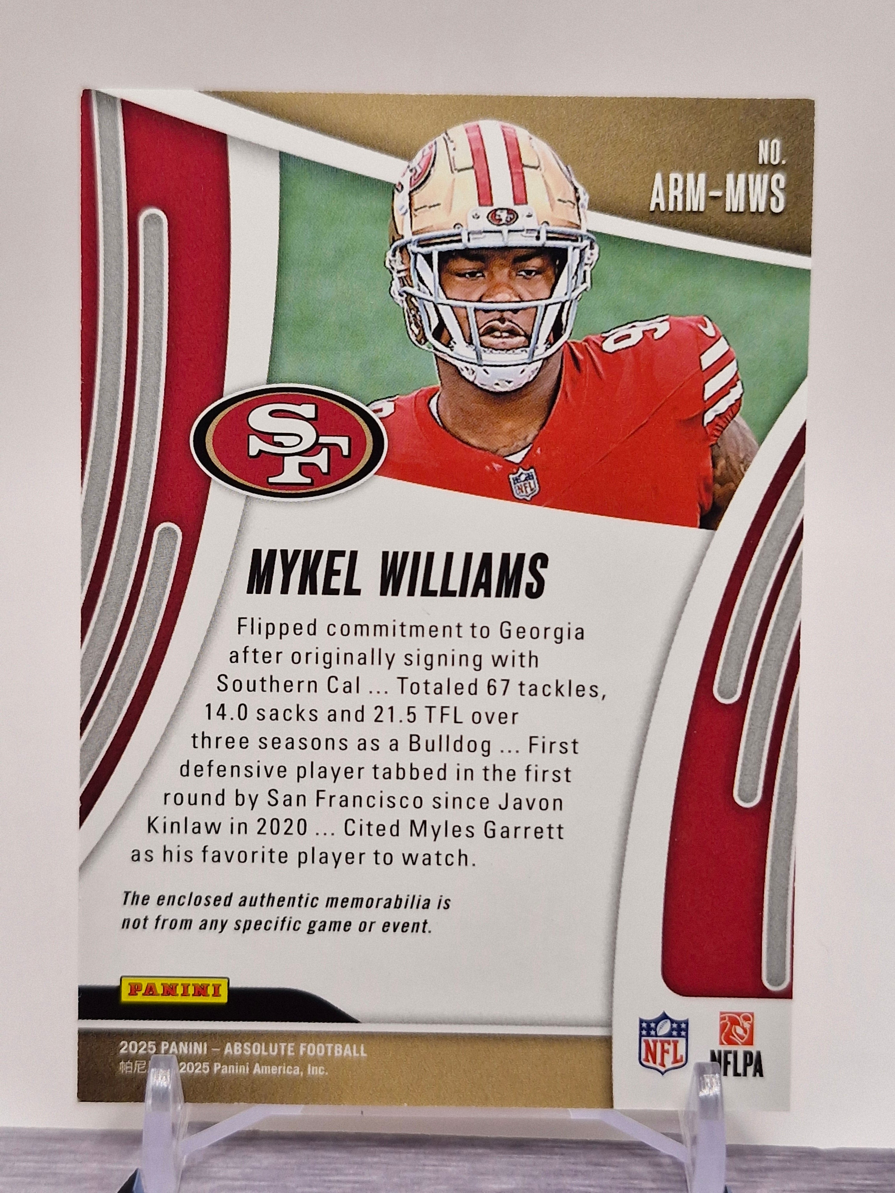 2025 Panini Absolute #ARM-MWS Mykel Williams Absolute Rookie Materials