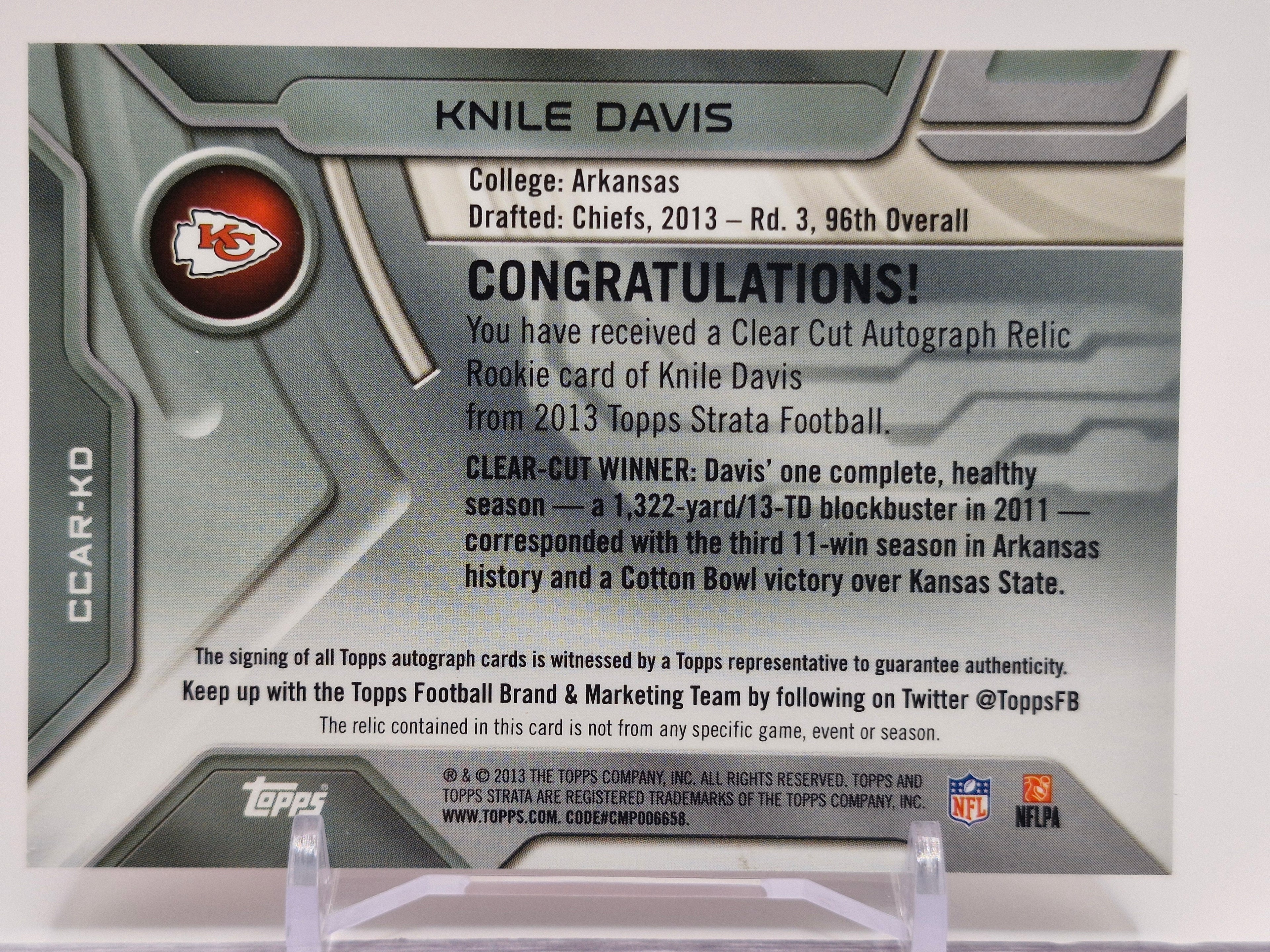2013 Topps Strata #CCAR-KD Knile Davis Autograph Relic Rookies Sapphire Patch