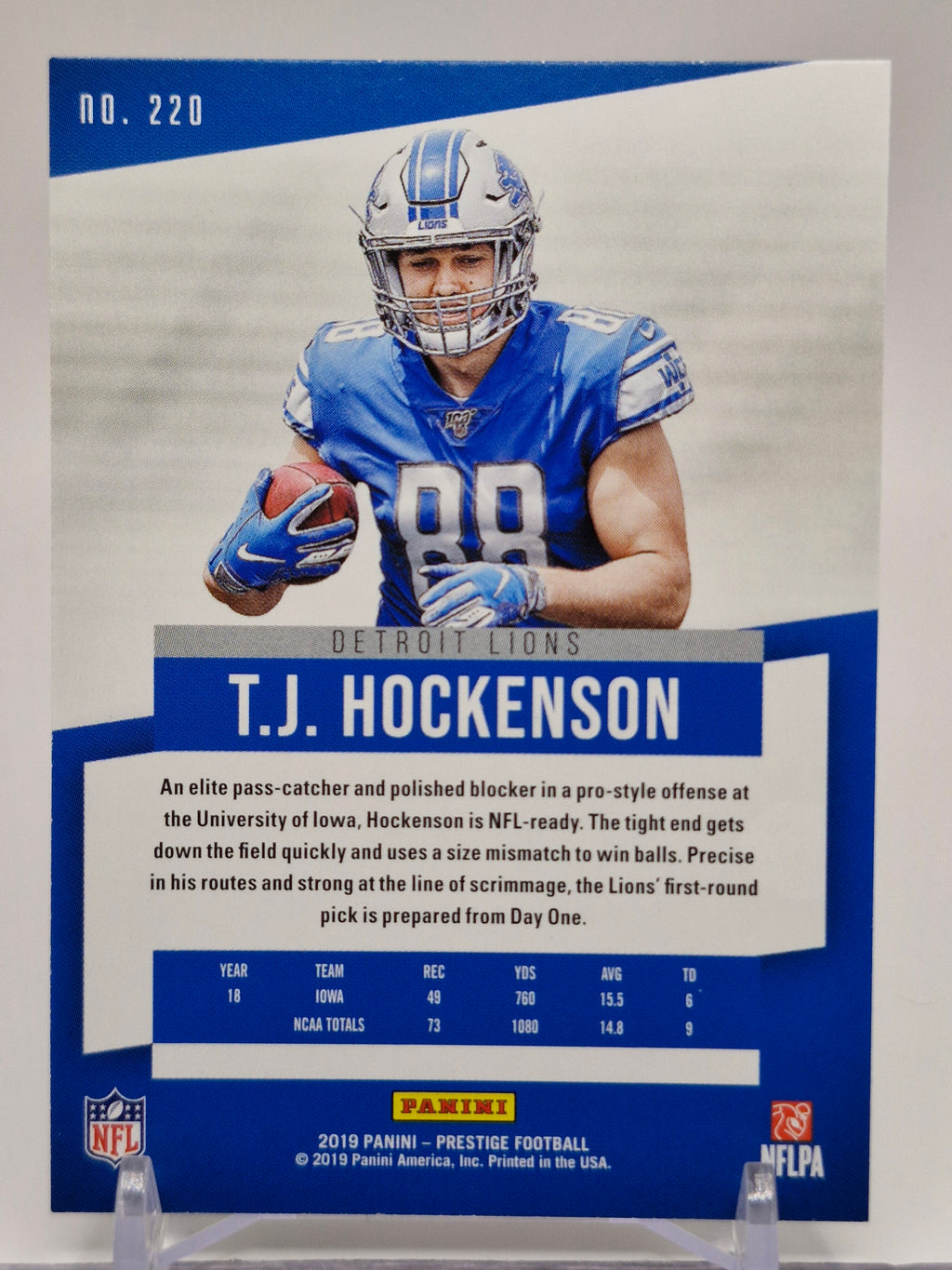 2019 Panini Prestige #220 T.J. Hockenson Xtra Points Blue #/299