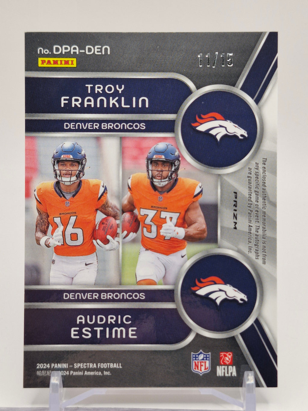 2024 Panini Spectra #DPA-DEN Troy Franklin / Audric Estime Dual RPA /15