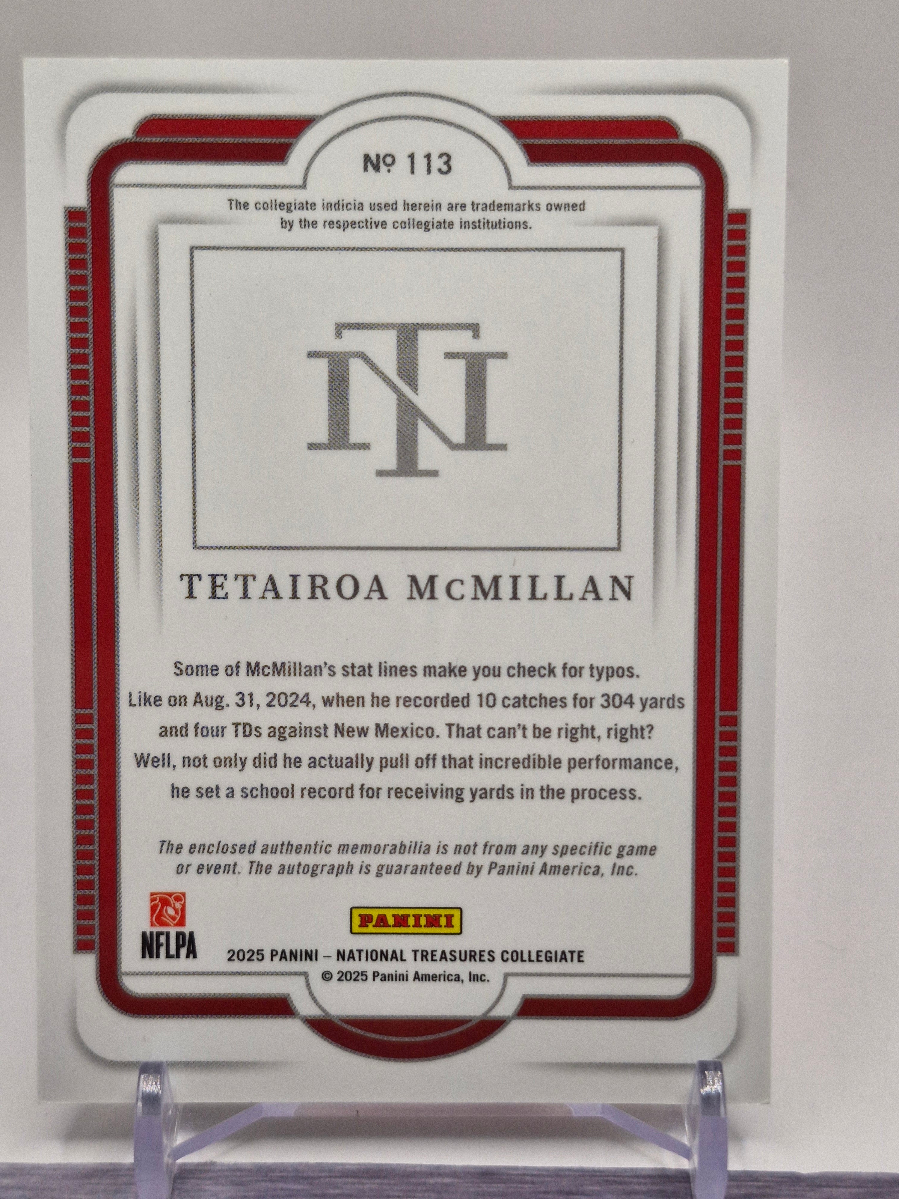 2025 Panini National Treasures #RTHS-TMN Tetairoa McMillan RPA /49
