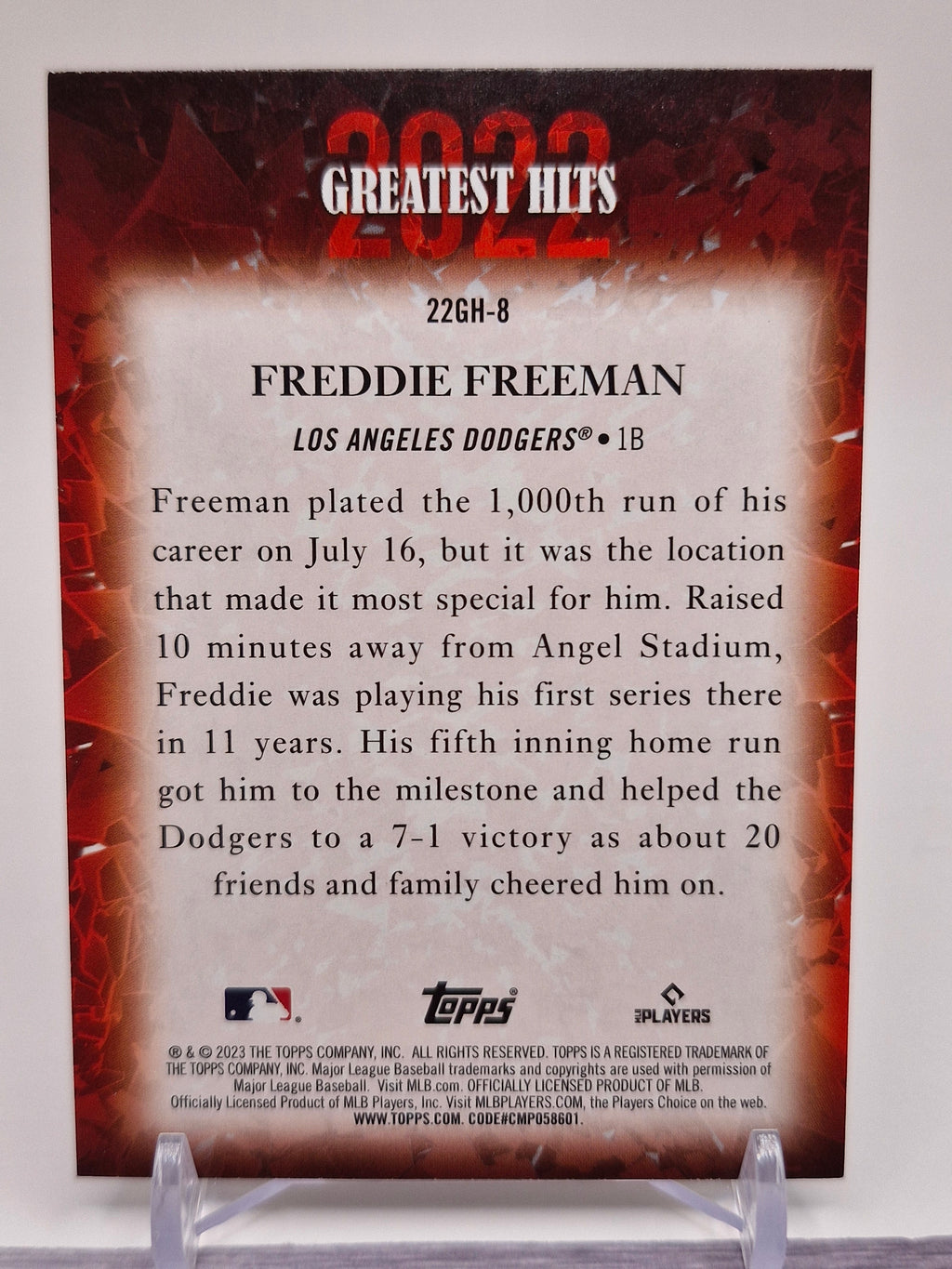 2023 Topps #22GH-8 Freddie Freeman 2022 Greatest Hits