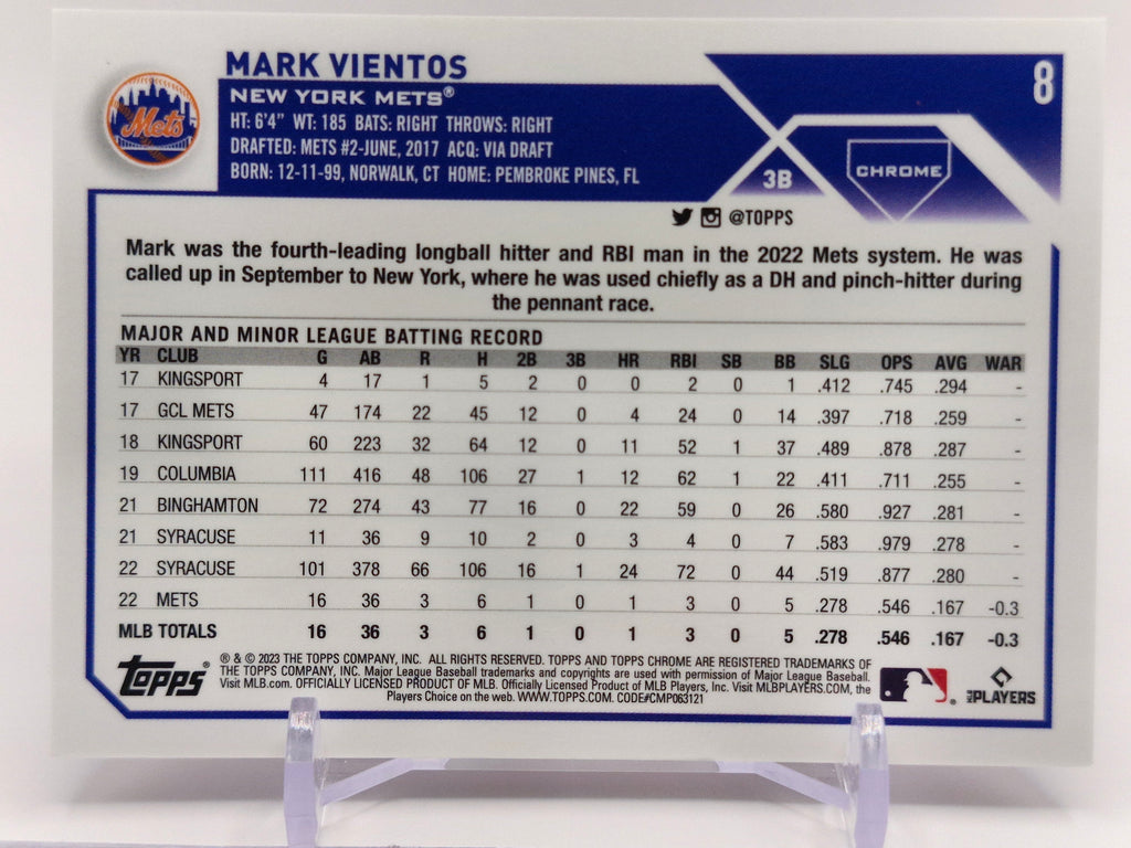 2023 Topps Chrome #8 Mark Vientos Purple Sonar Refractors #/275