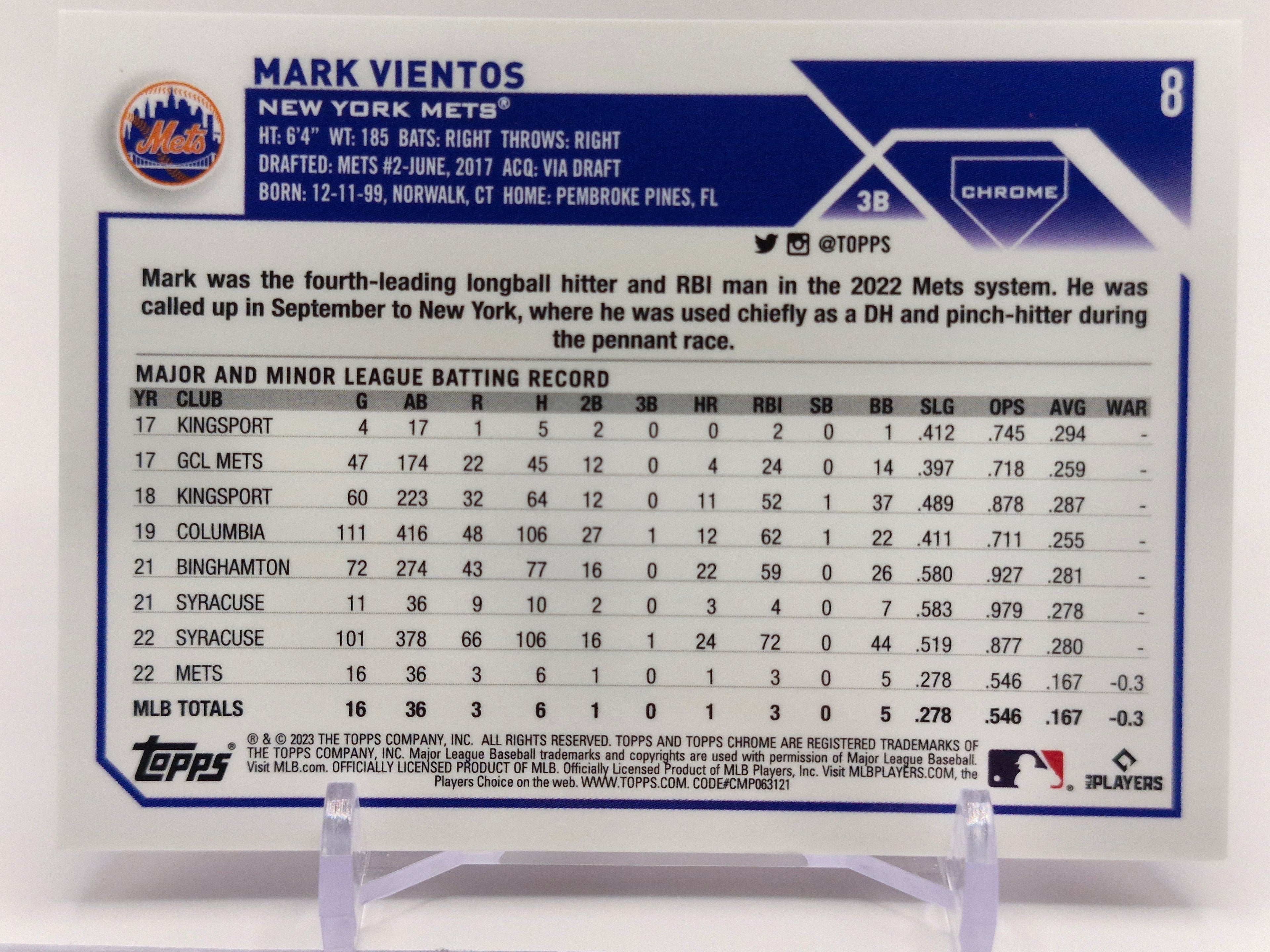 2023 Topps Chrome #8 Mark Vientos Purple Sonar Refractors #/275