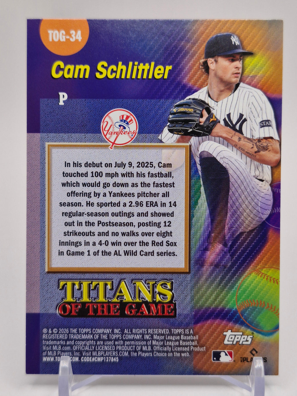 2026 Topps #TOG-34 Cam Schlittler Titans of the Game