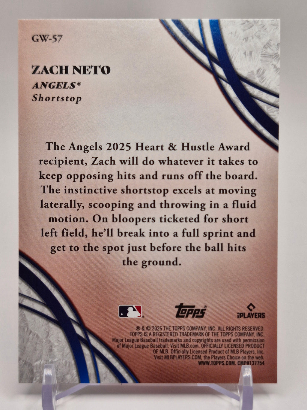 2026 Topps #GW-57 Zach Neto Glove Work Pink Foil