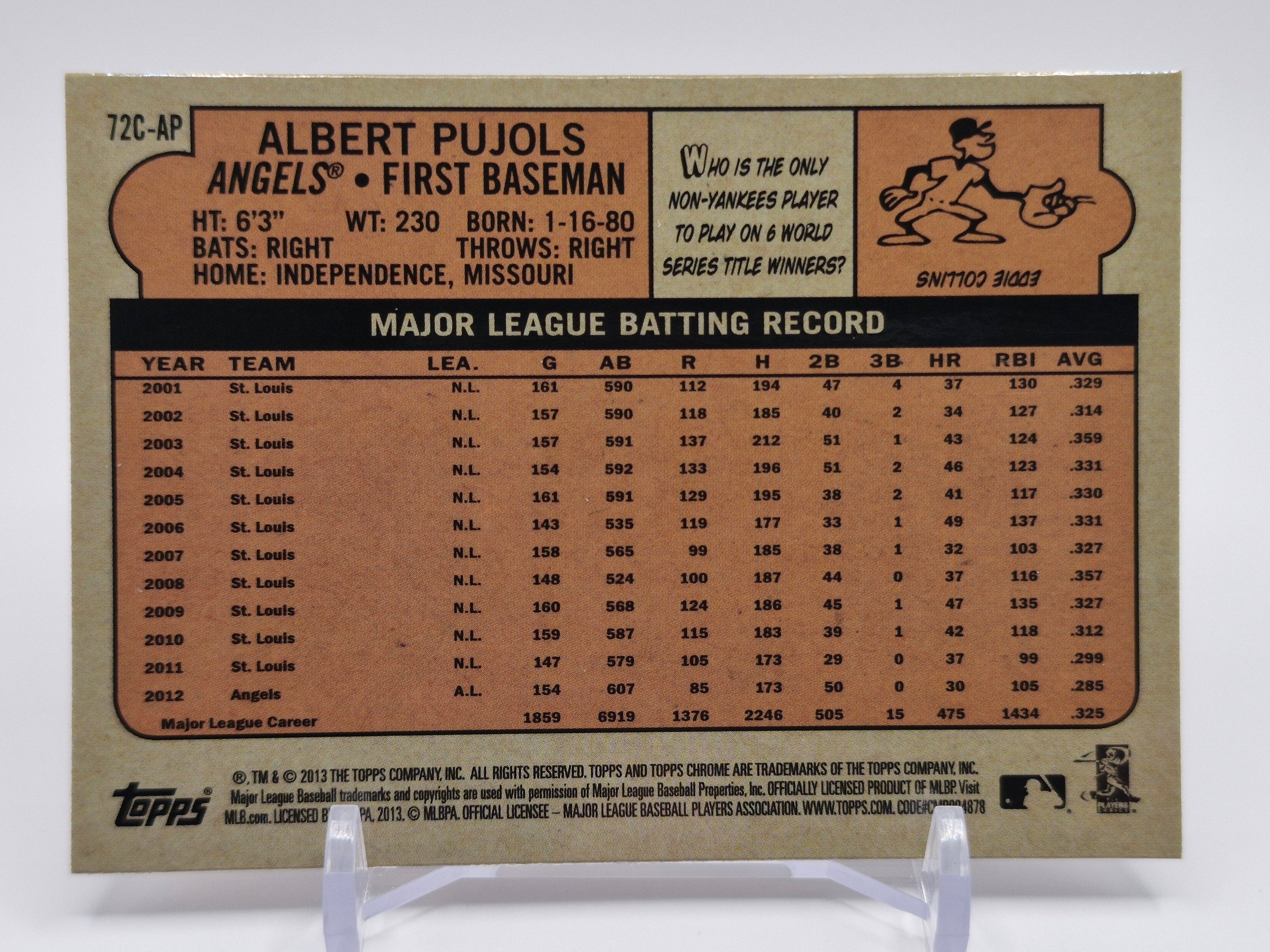 2013 Topps Chrome #72C-AP Albert Pujols 1972 Chrome