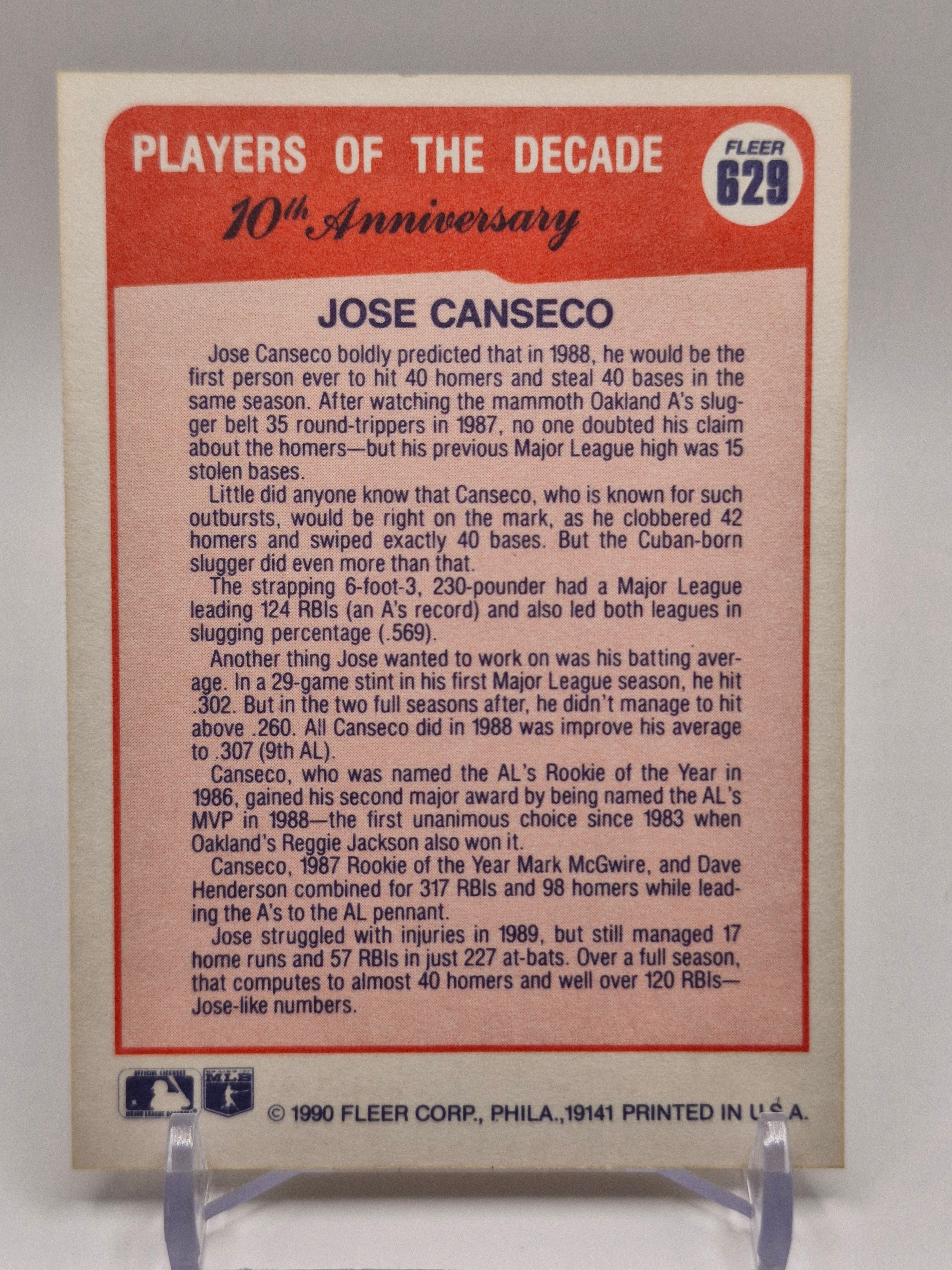 1990 Fleer #629 Jose Canseco