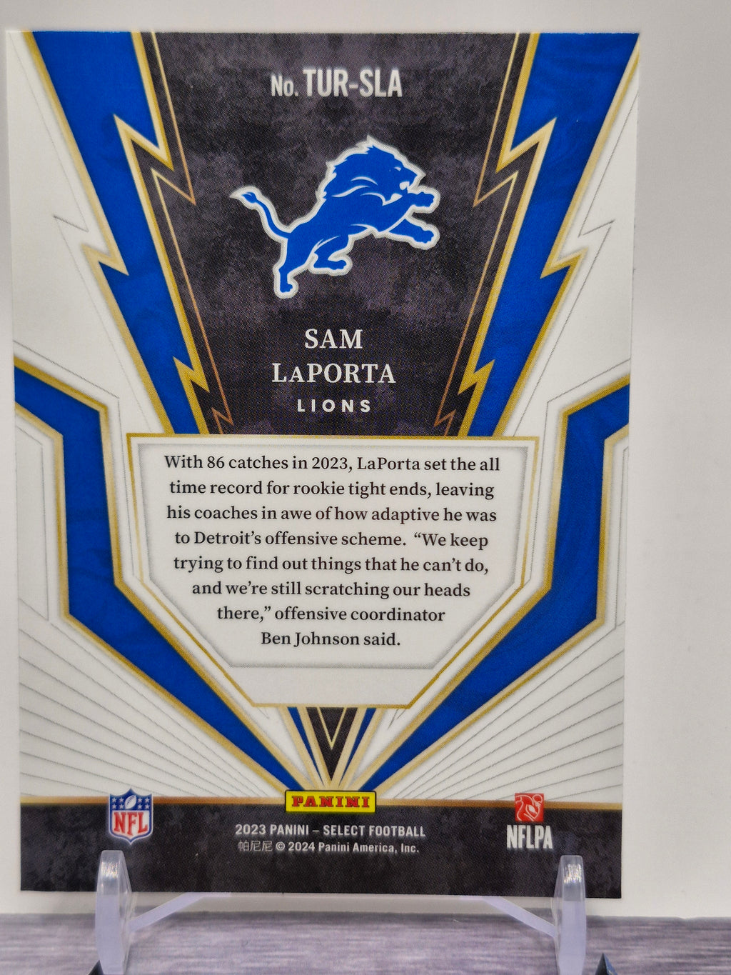 2023 Panini Select #TUR-SLA Sam LaPorta Turbocharged