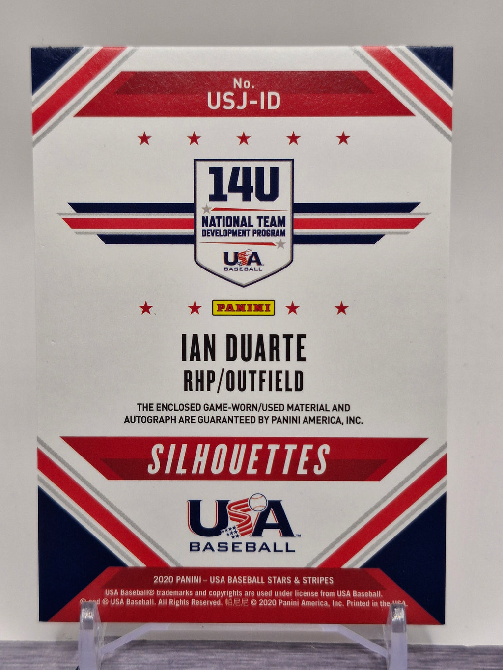 2020 Panini USA Baseball #USJ-GG Ian Duarte USA BB Silhouettes Auto Prime