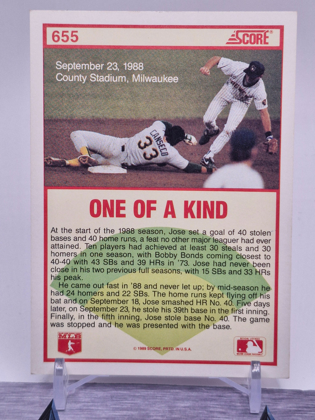 1989 Score #655 Jose Canseco
