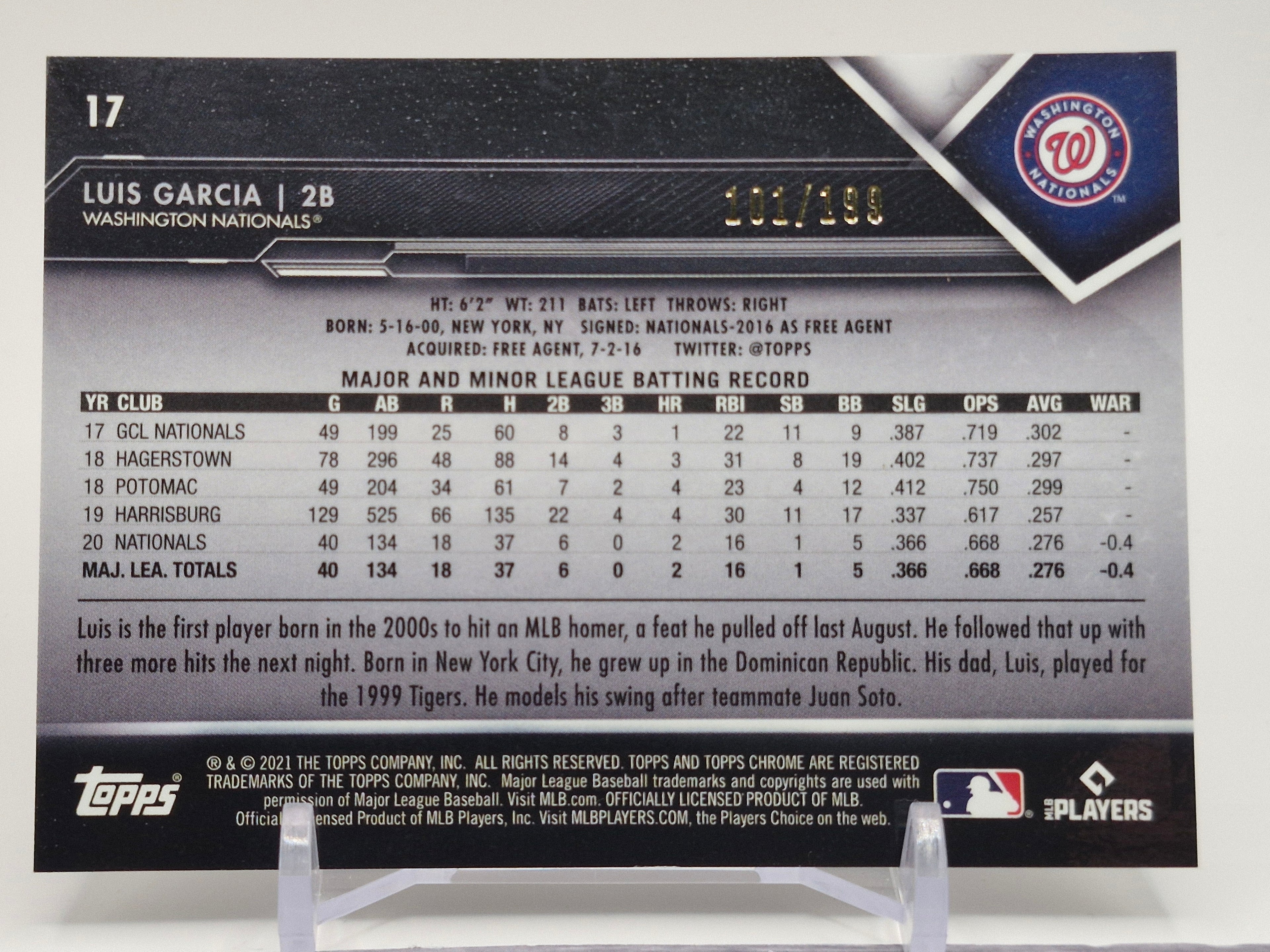2021 Topps Chrome Black #17 Luis Garcia Purple Refractor #/150