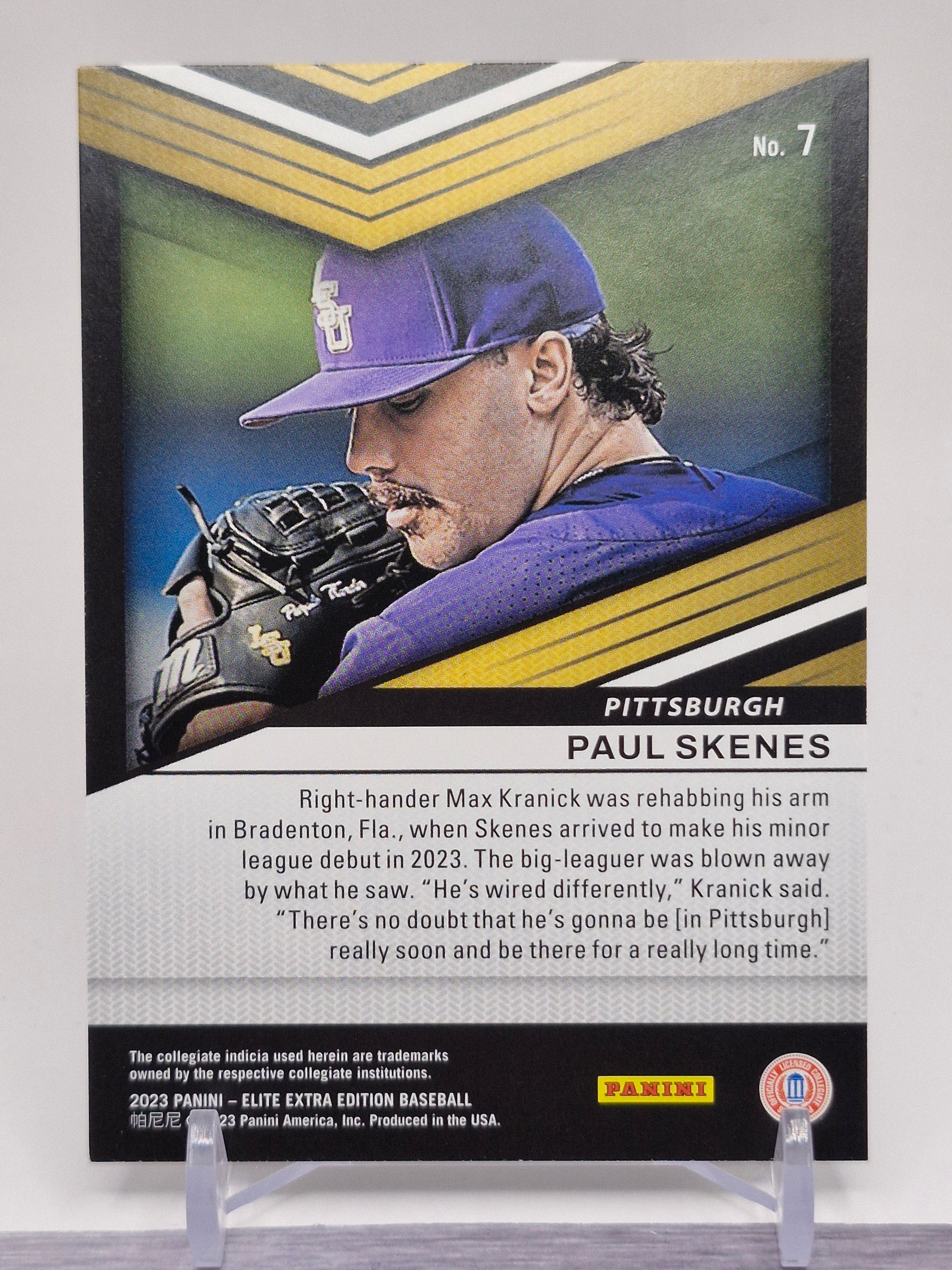 2023 Panini Elite Extra Edition #7 Paul Skenes Prime Numbers Gold #/24