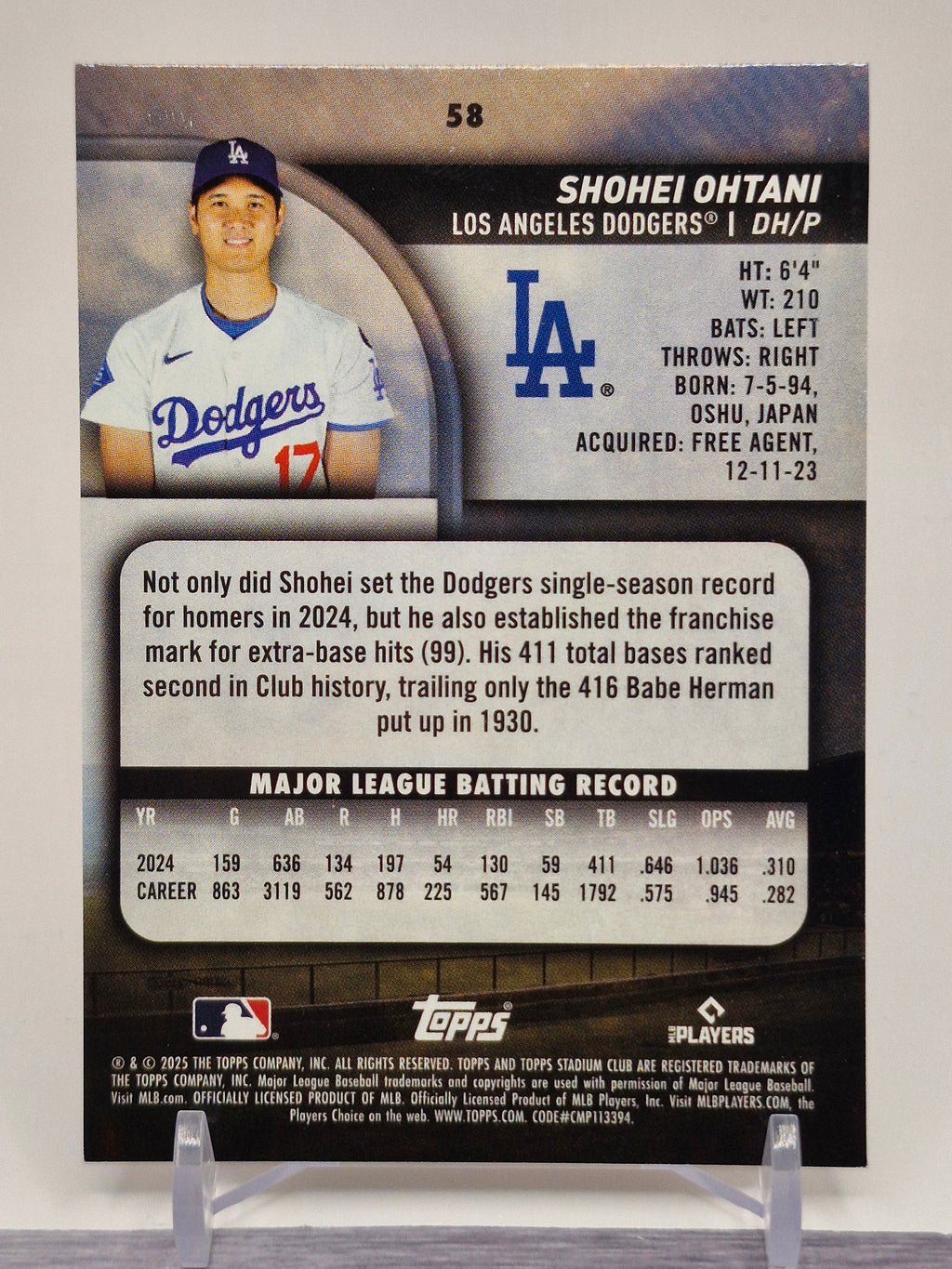 2025 Stadium Club #58 Shohei Ohtani