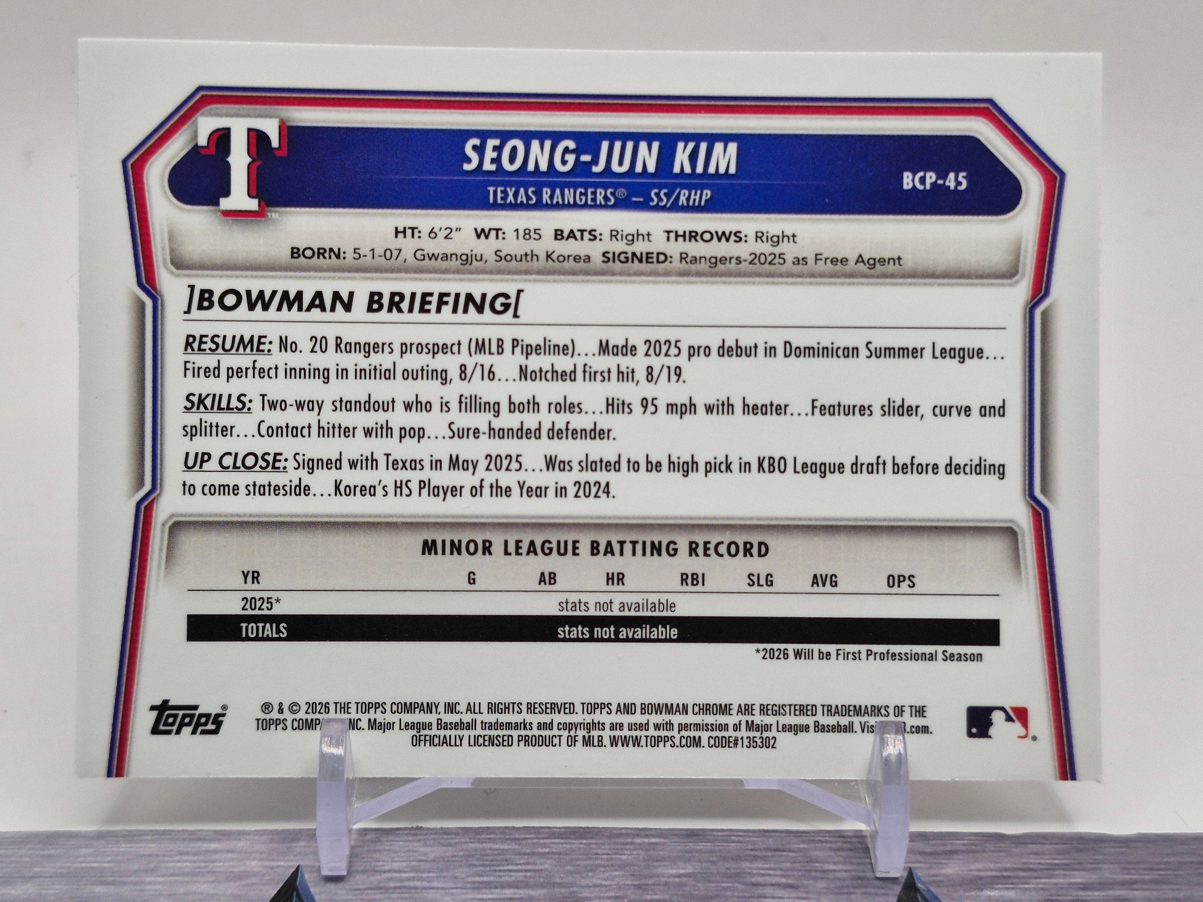 2026 Bowman #BCP-45 Seong-Jun Kim Chrome Prospects