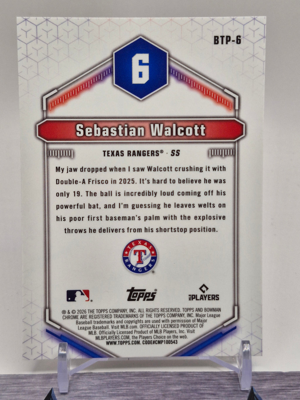 2026 Bowman #BTP-6 Sebastian Walcott Bowman Scouts' Top 100
