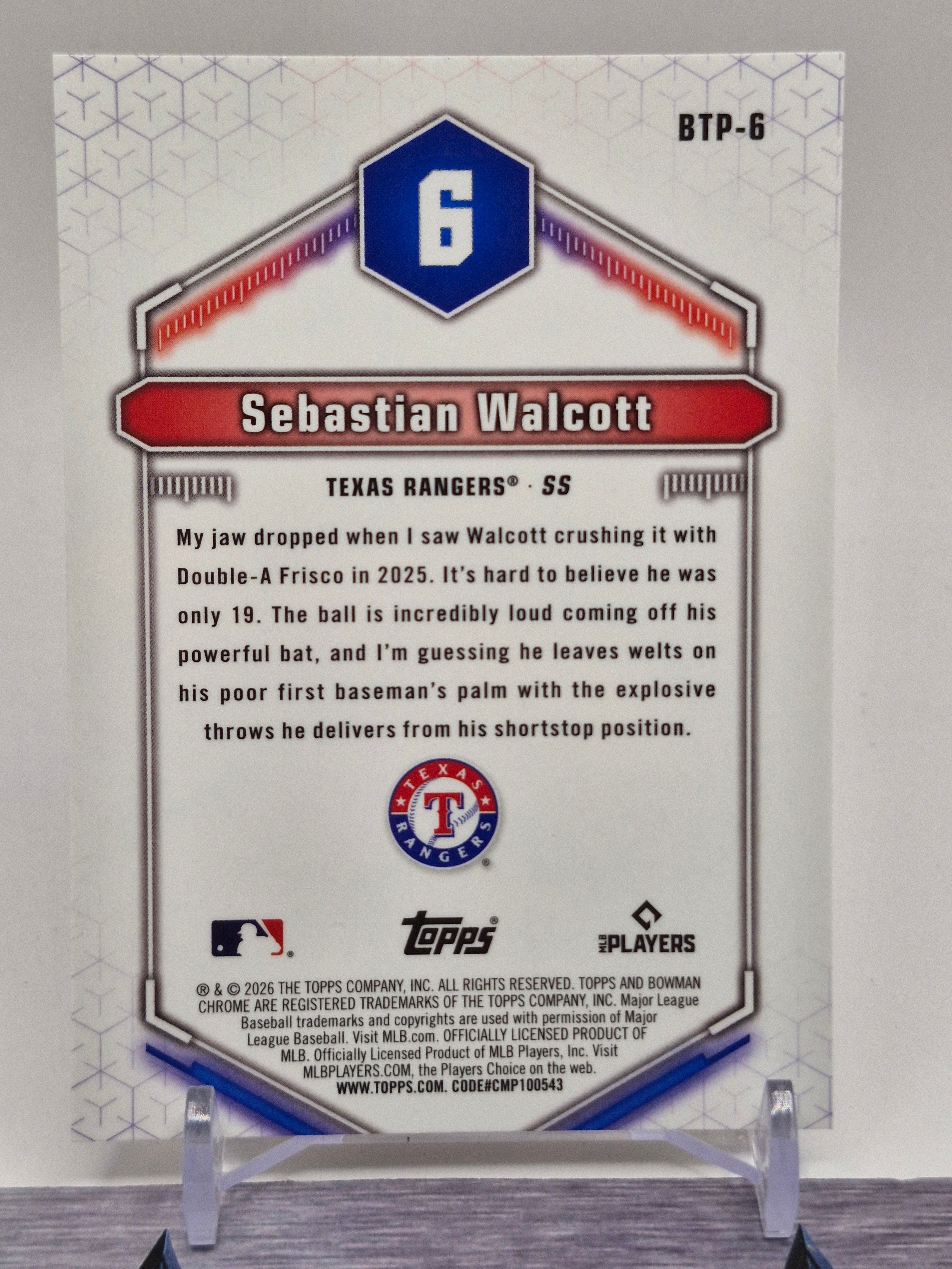2026 Bowman #BTP-6 Sebastian Walcott Bowman Scouts' Top 100