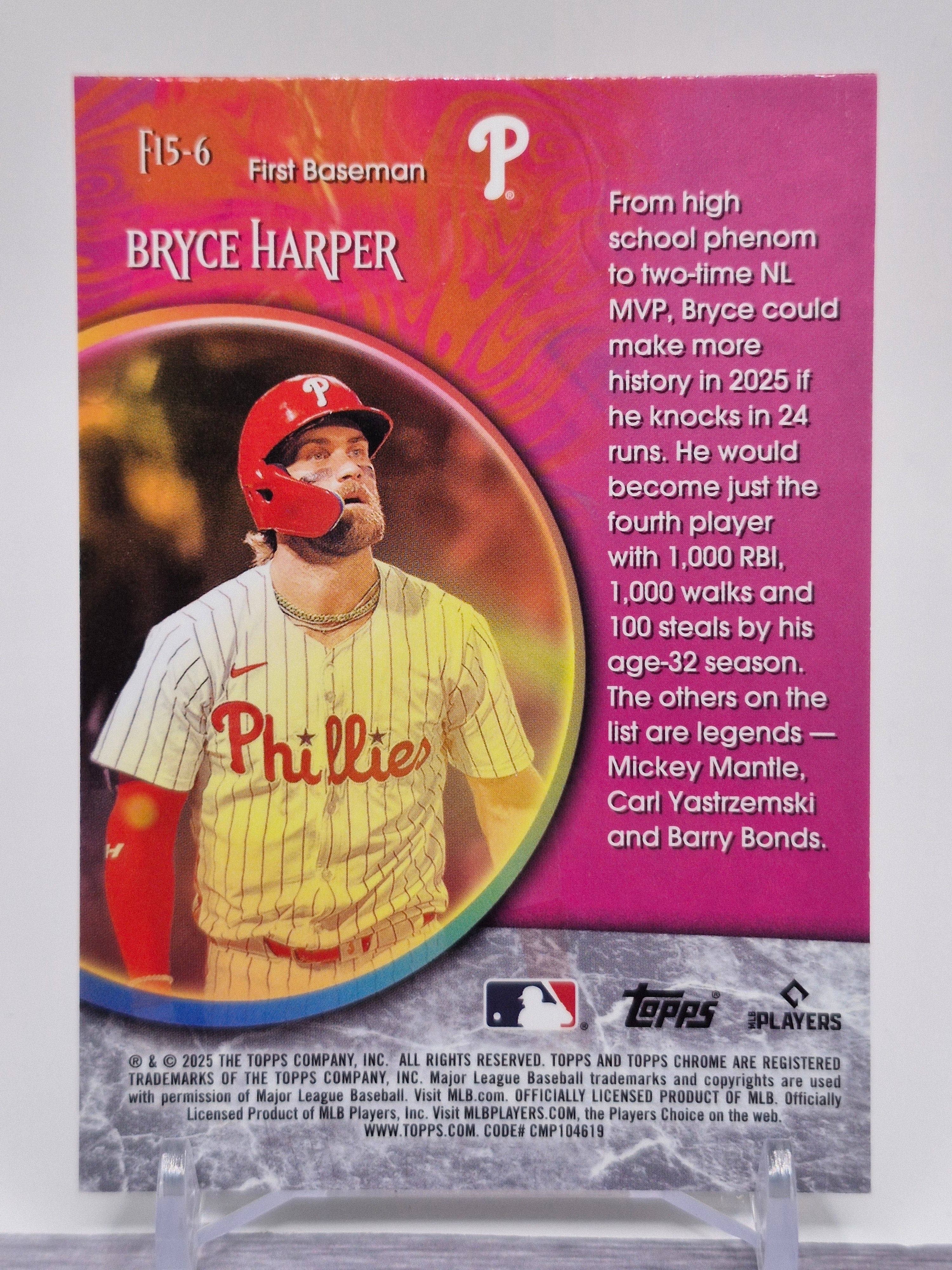 2025 Topps Chrome #F15-6 Bryce Harper Fortune 15 Green Refractor