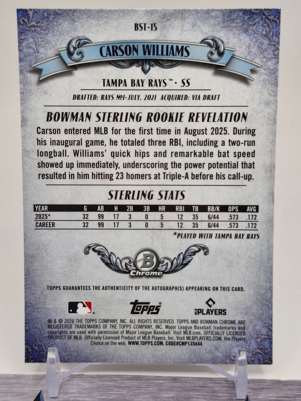 2026 Bowman #BST-15 Carson Williams Bowman Sterling Refractor