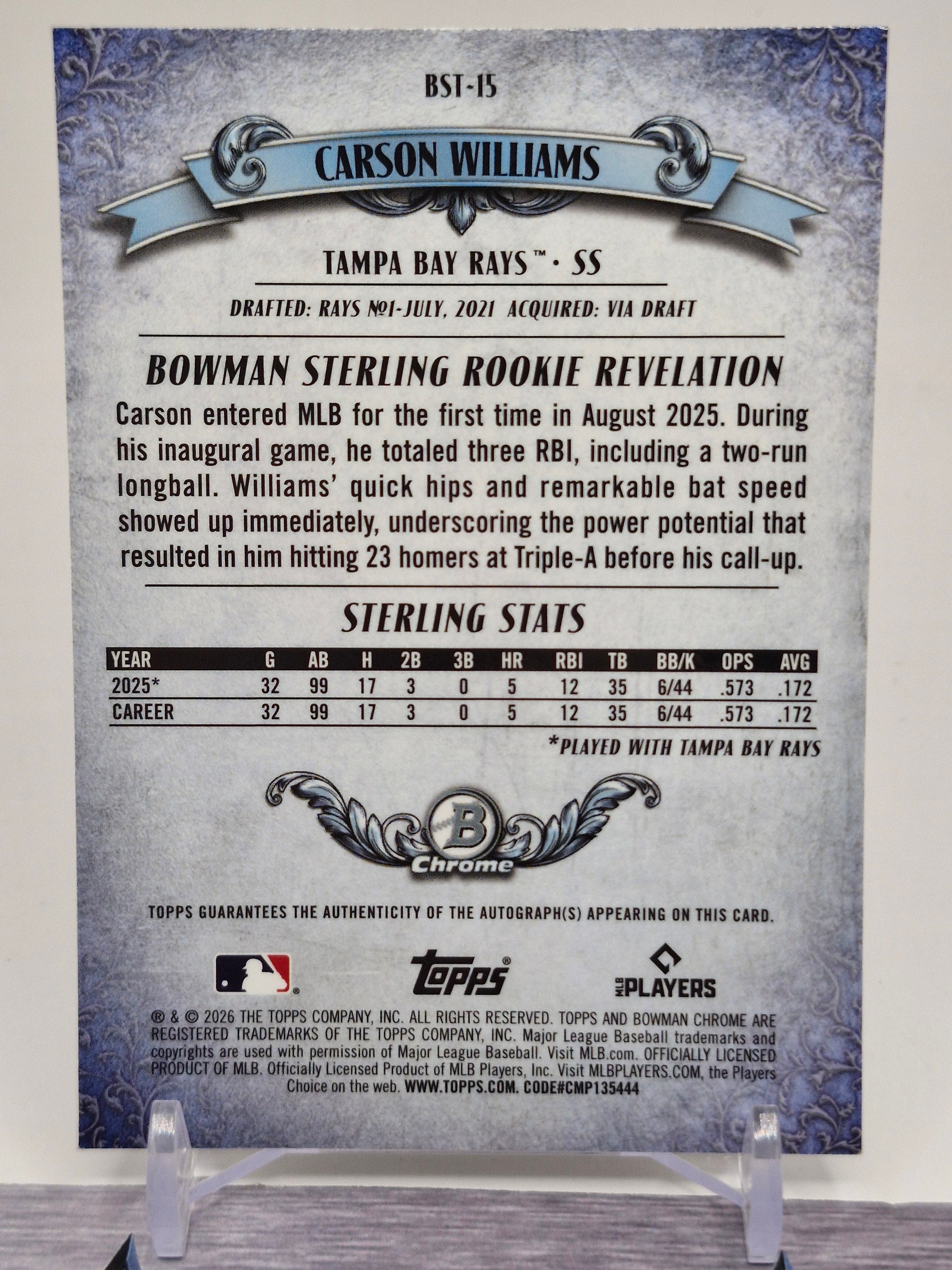 2026 Bowman #BST-15 Carson Williams Bowman Sterling Refractor