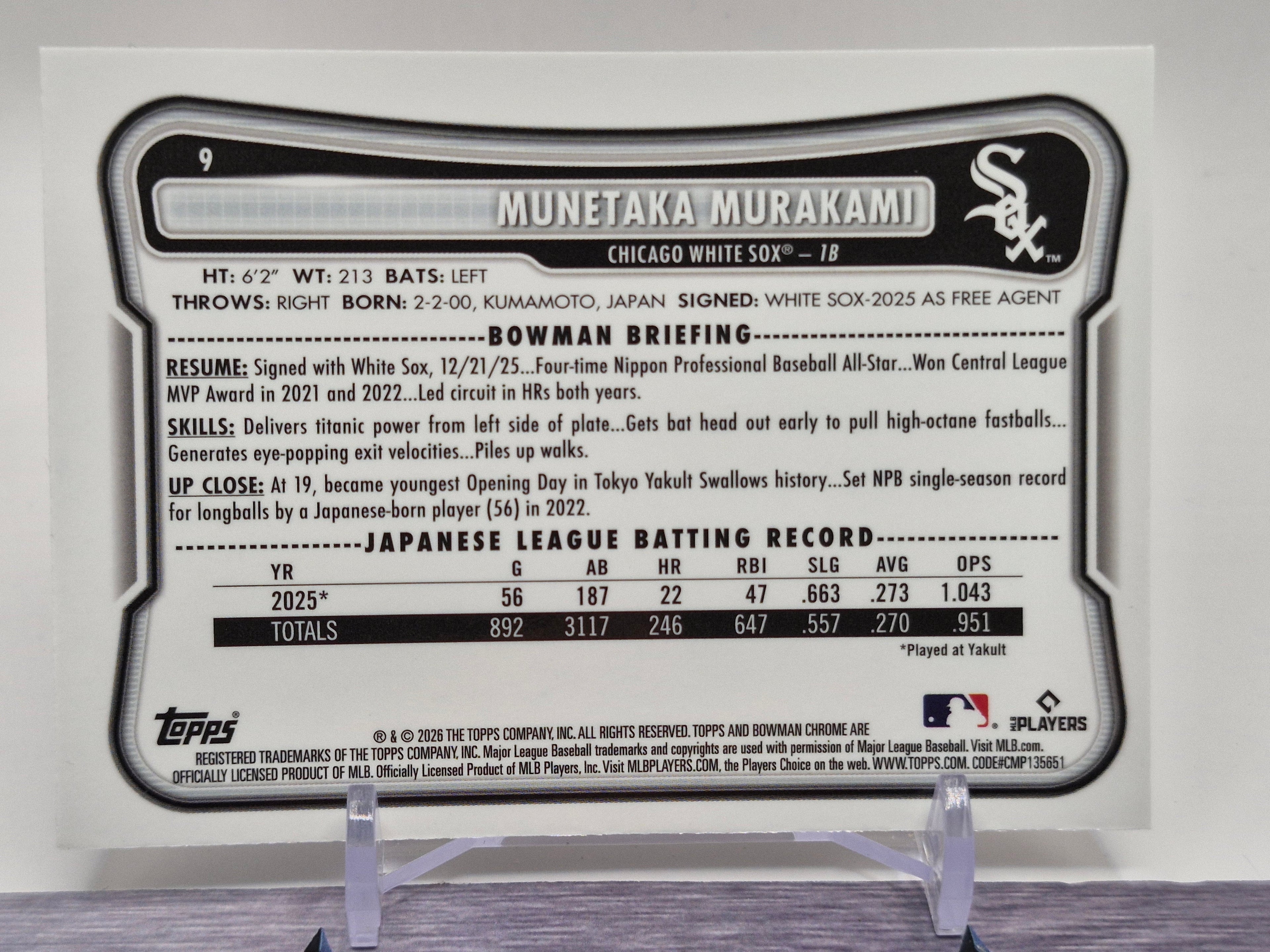 2026 Bowman #9 Munetaka Murakami Chrome Mojo Refractors