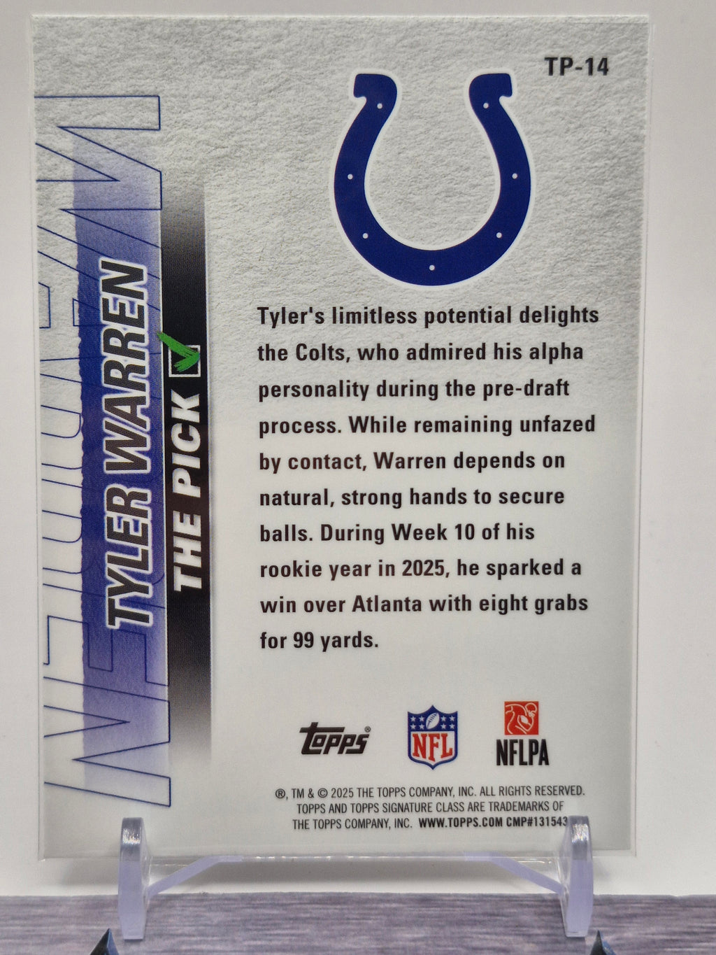 2025 Topps Signature Class #TP-14 Tyler Warren The Pick