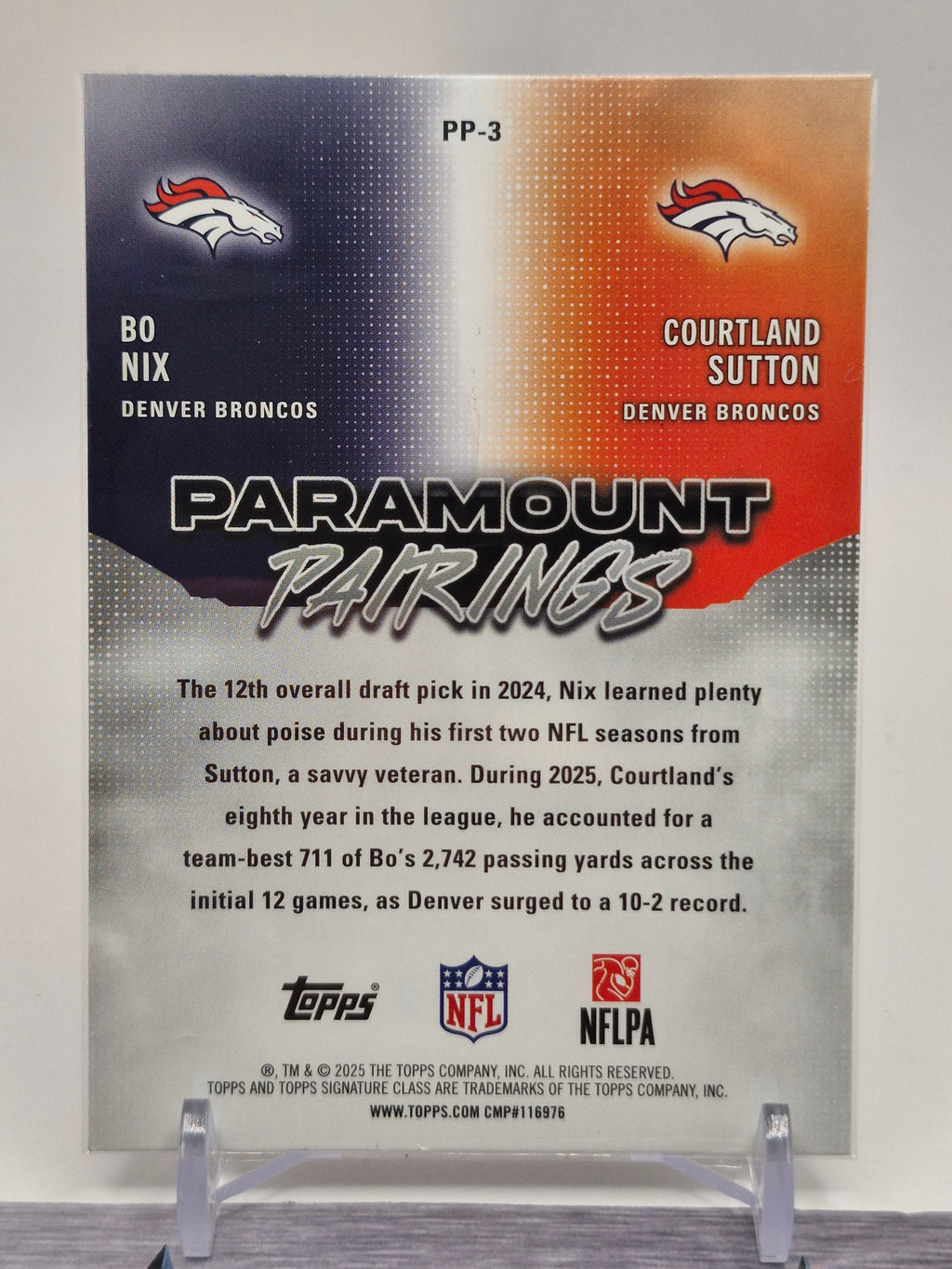 2025 Topps Signature Class #PP-3 Courtland Sutton / Bo Nix Paramount Pairings