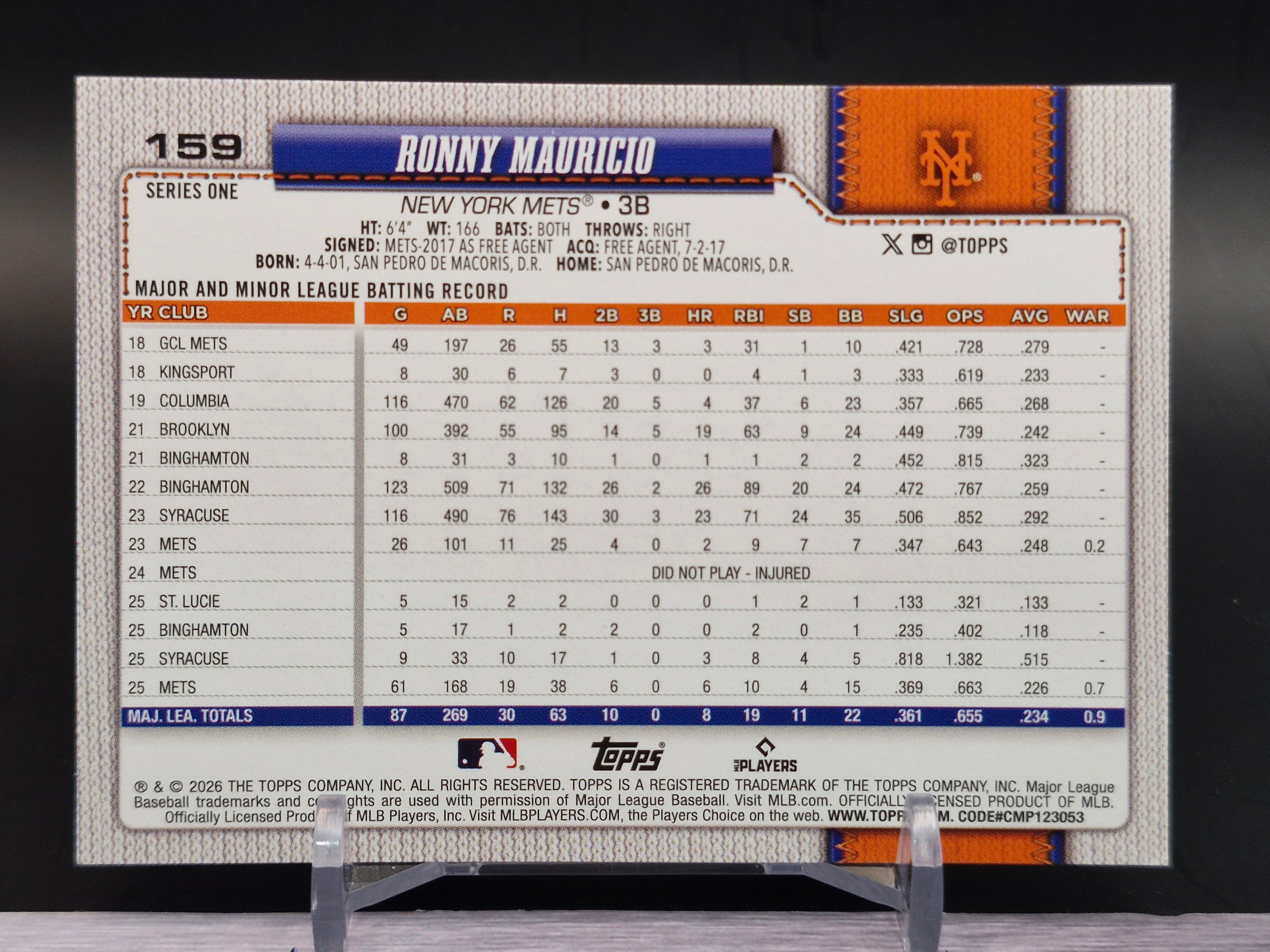 2026 Topps #159 Ronny Mauricio Topps Foil Pattern