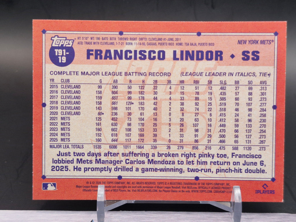 2026 Topps #T91-19 Francisco Lindor 1991 35th Anniversary (Series One)