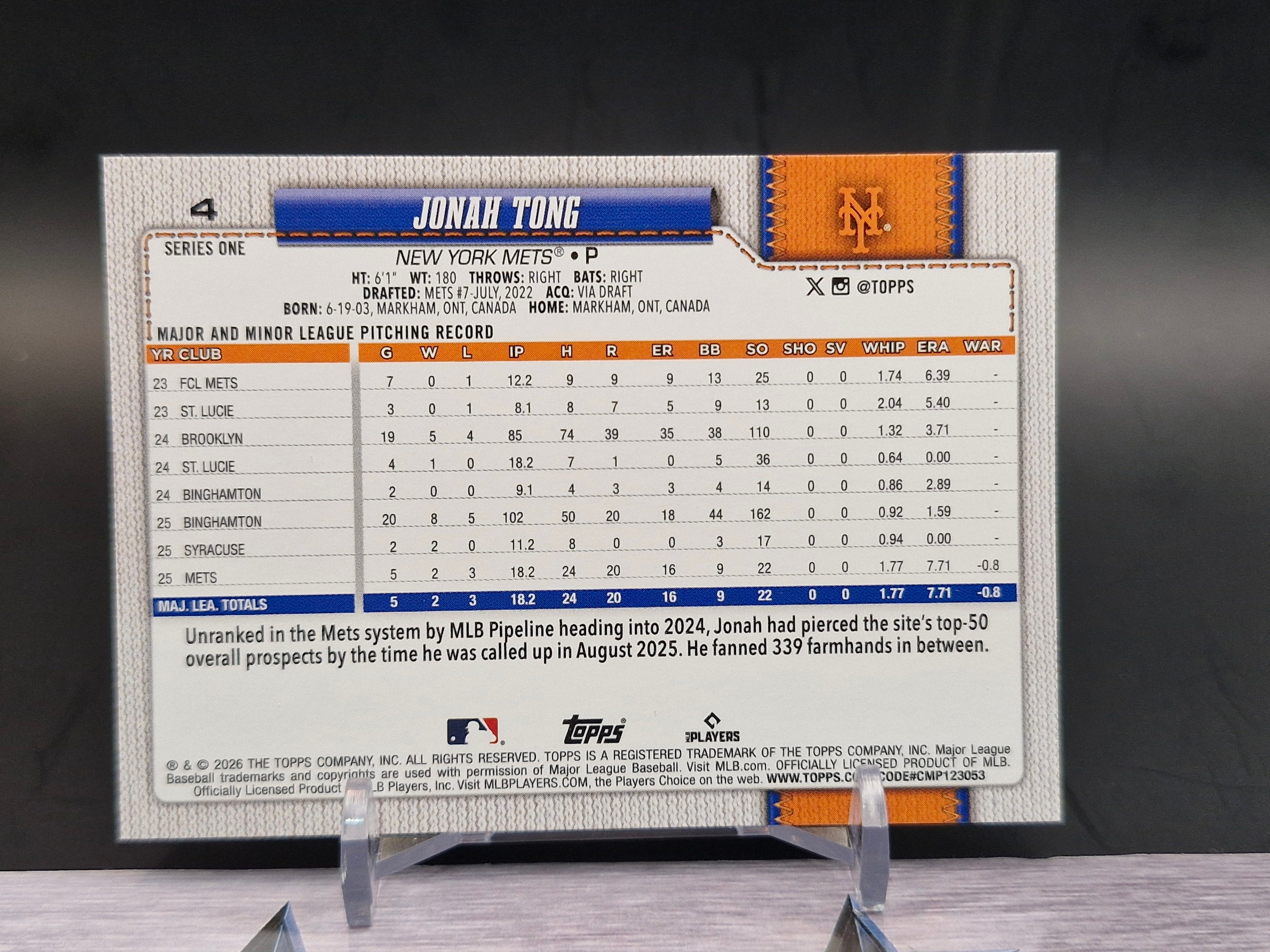 2026 Topps #4 Jonah Tong Black Border