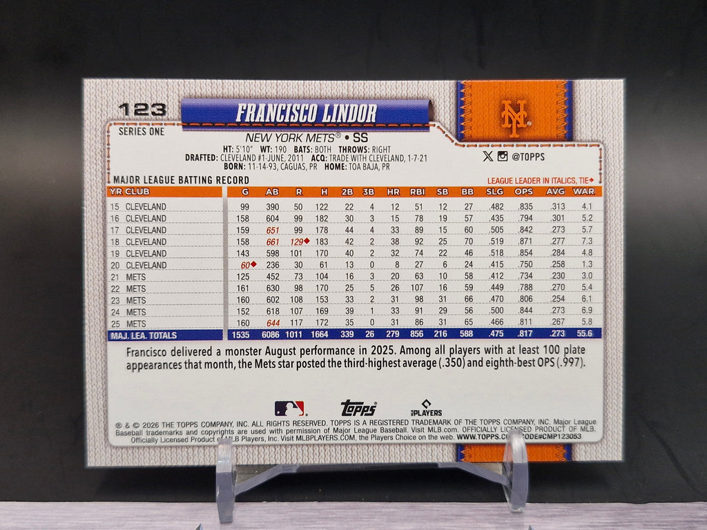 2026 Topps #123 Francisco Lindor