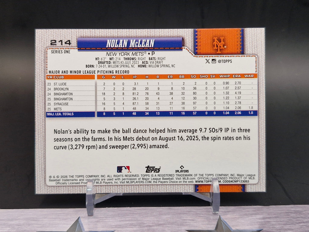 2026 Topps #214 Nolan McLean Sandglitter