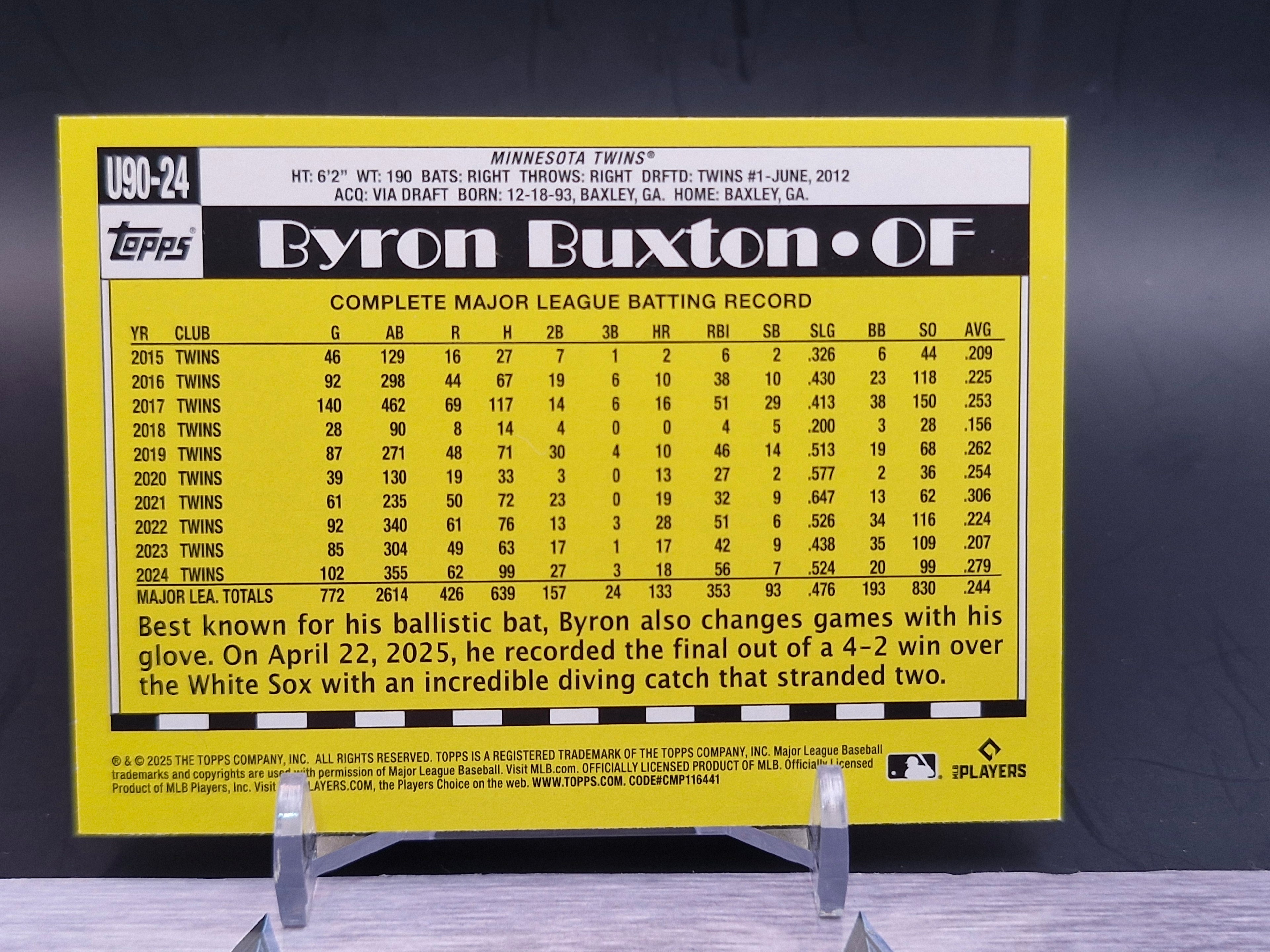 2025 Topps Update #U90-24 Byron Buxton 1990 Topps Baseball 35th Anniversary