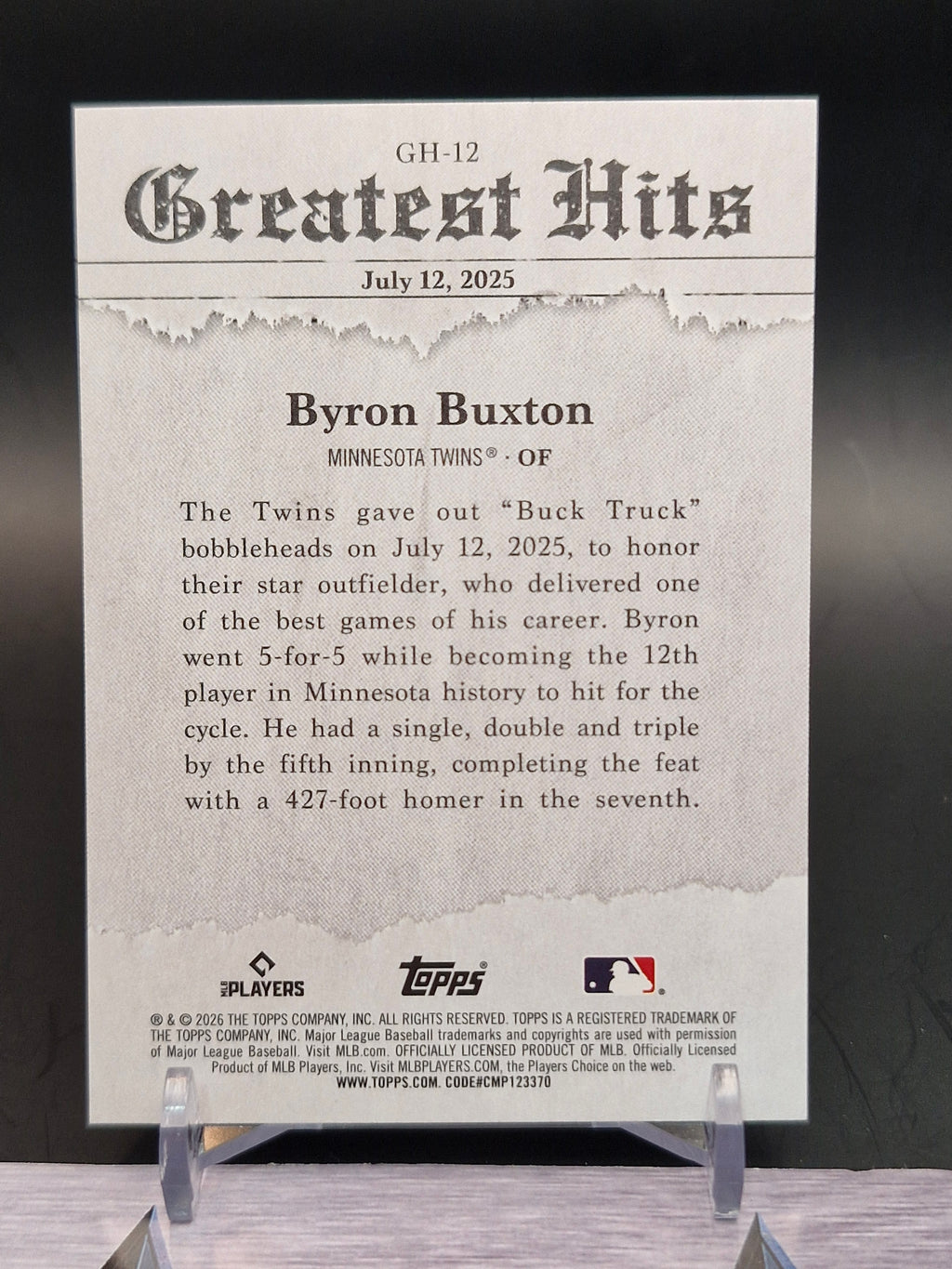 2026 Topps #GH-12 Byron Buxton 2025 Greatest Hits