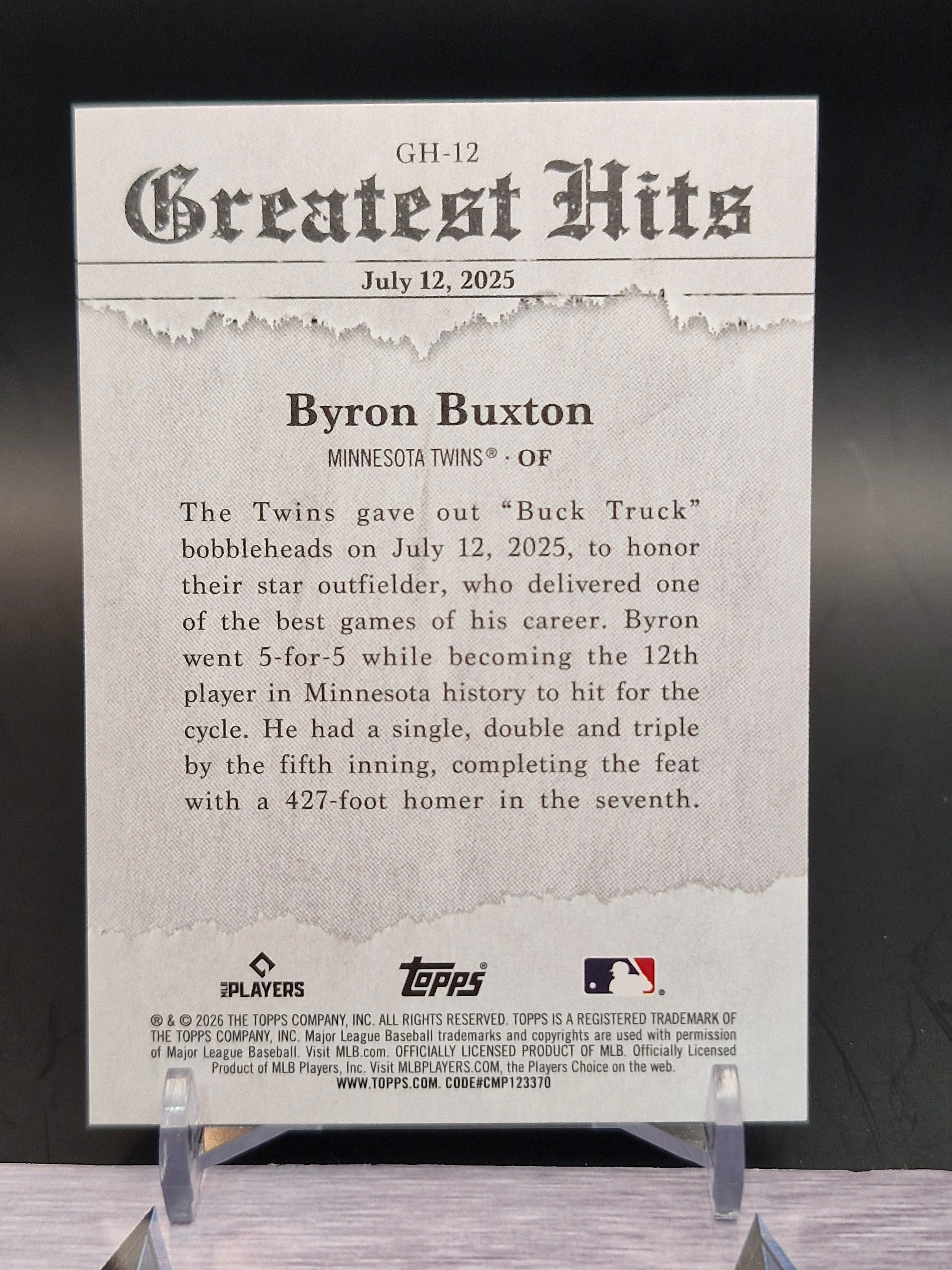 2026 Topps #GH-12 Byron Buxton 2025 Greatest Hits