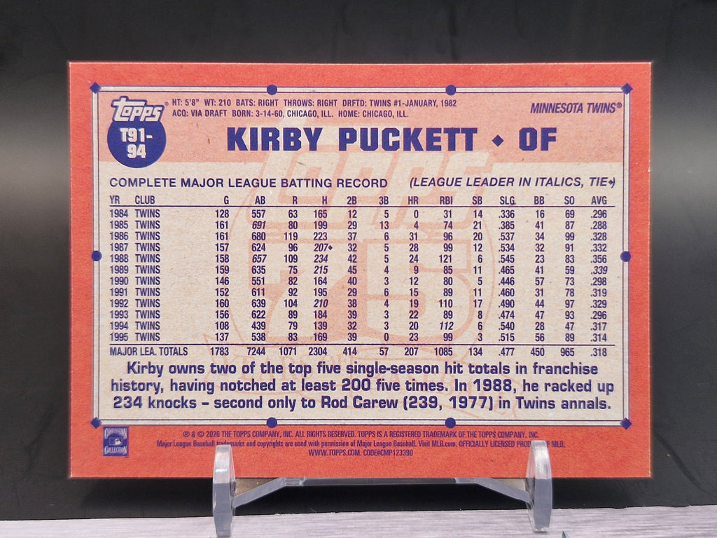 2026 Topps #T91-94 Kirby Puckett 1991 35th Anniversary (Series One)