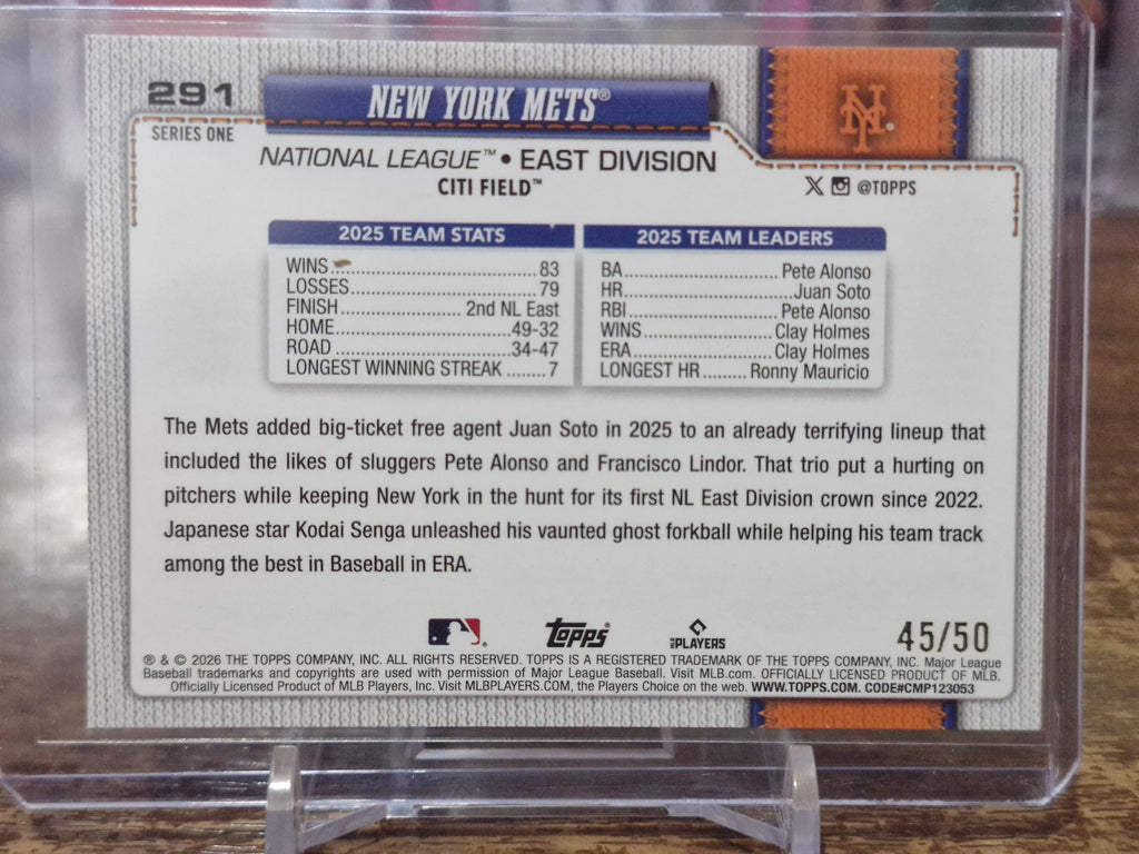 2026 Topps #291 New York Mets FL Gold /50