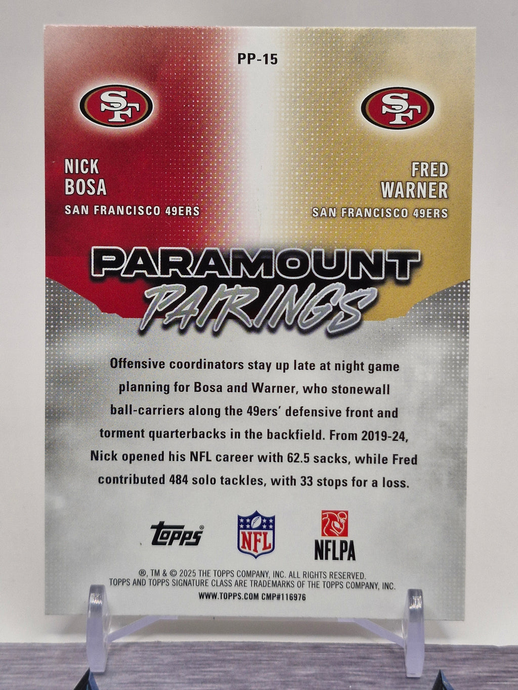 2025 Topps Signature Class #PP-15 Fred Warner / Nick Bosa Paramount Pairings