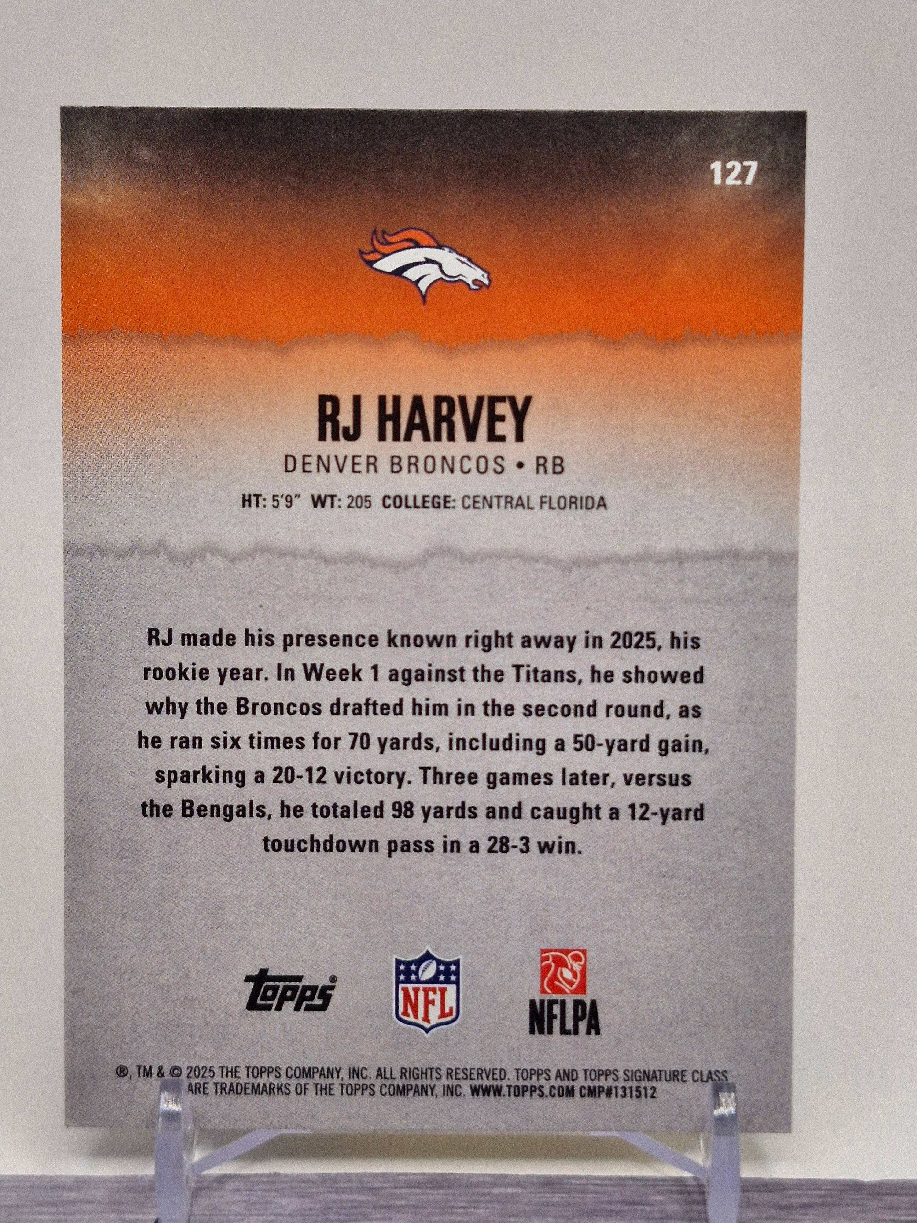 2025 Topps Signature Class #127 RJ Harvey Blue & Yellow