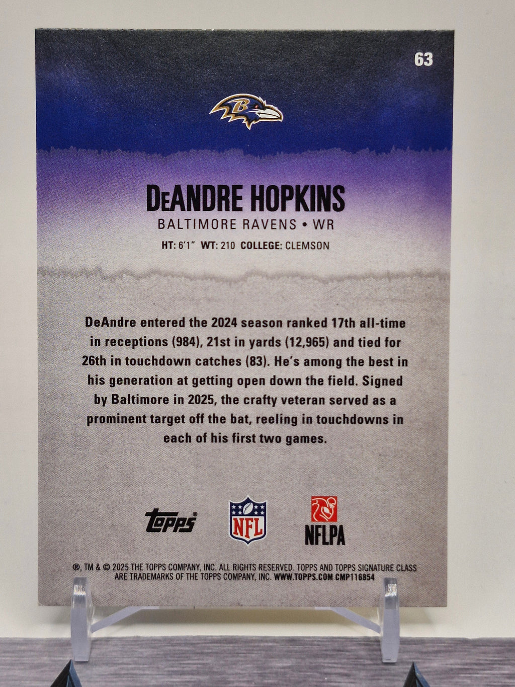 2025 Topps Signature Class #63 DeAndre Hopkins Blue & Yellow