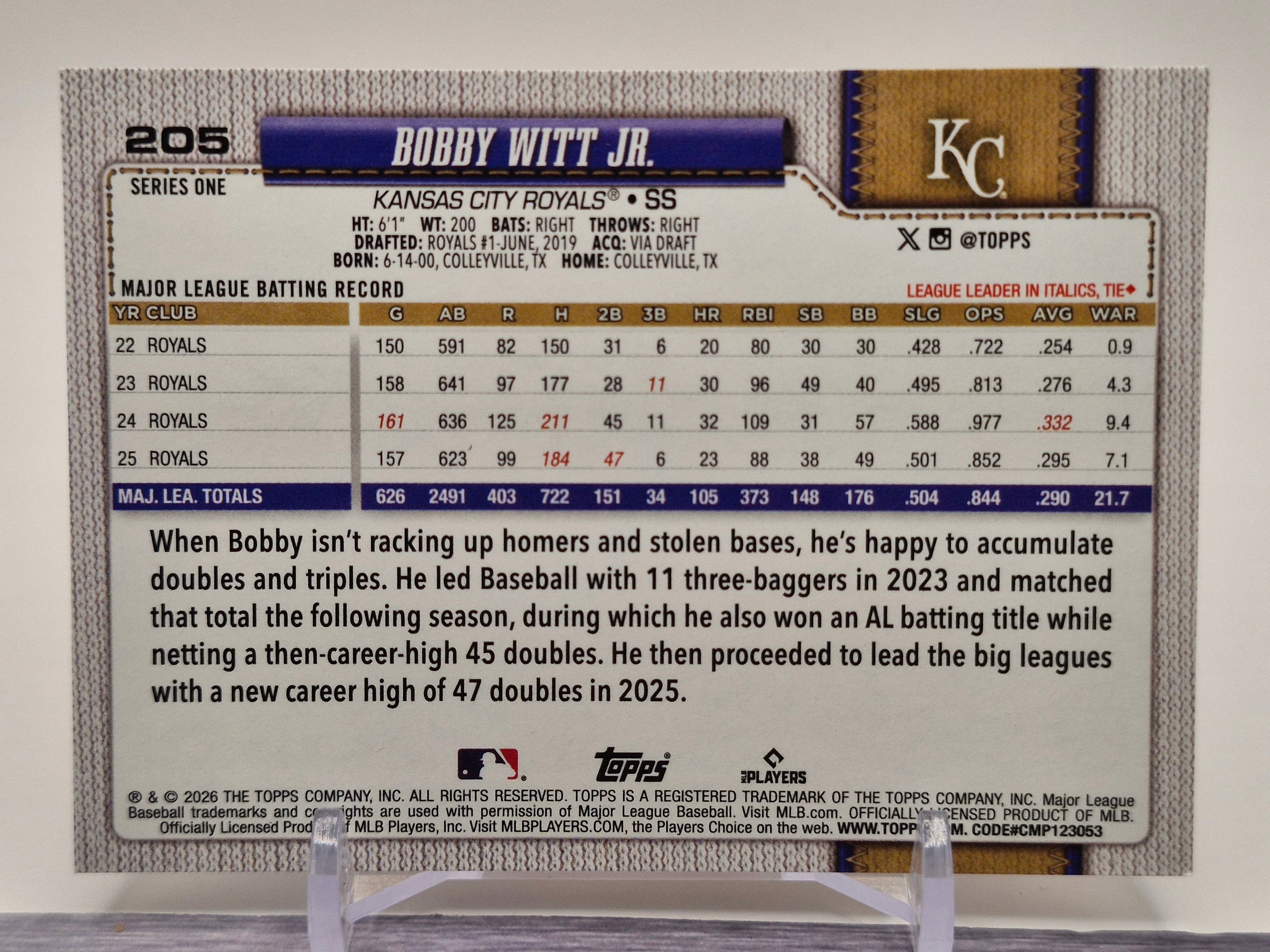 2026 Topps Rip Night #BB4 Bobby Witt Jr. Gold