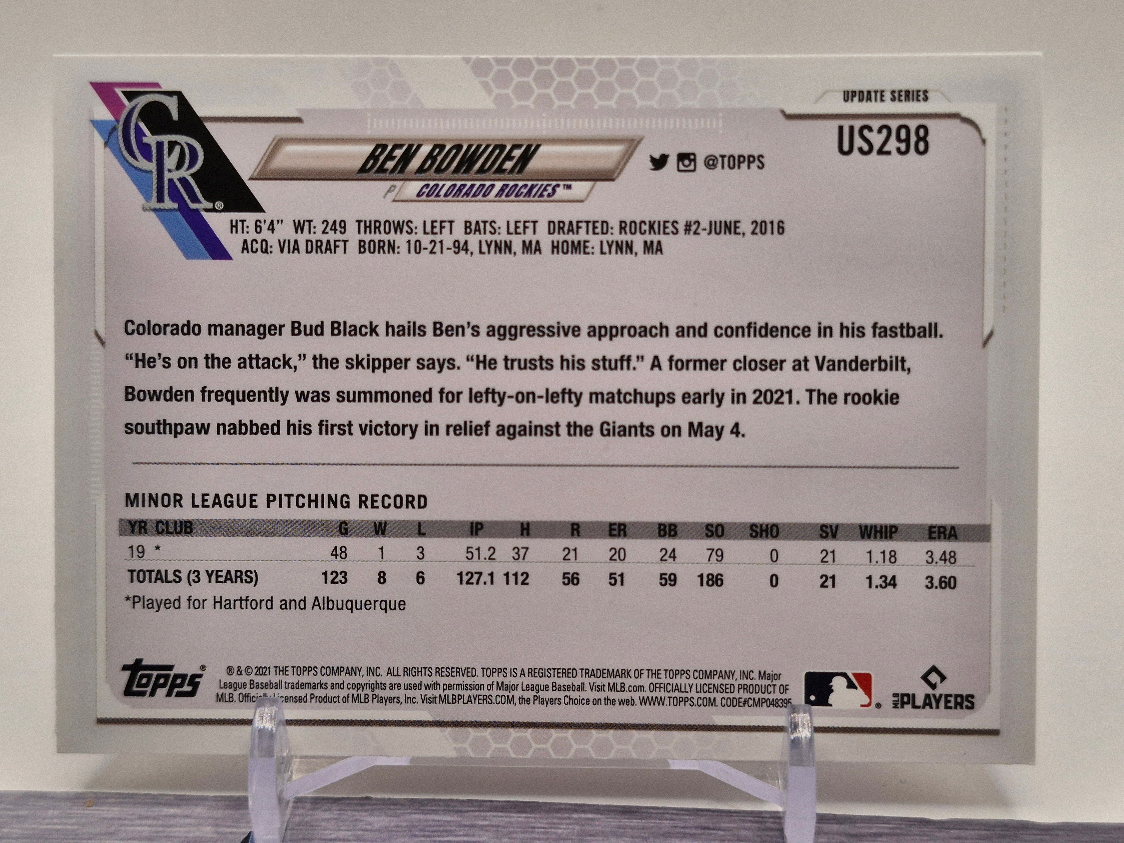 2021 Topps Update #US298 Ben Bowden