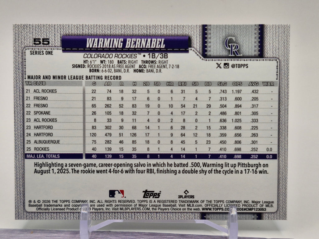 2026 Topps #55 Warming Bernabel Aqua Rainbow Foil