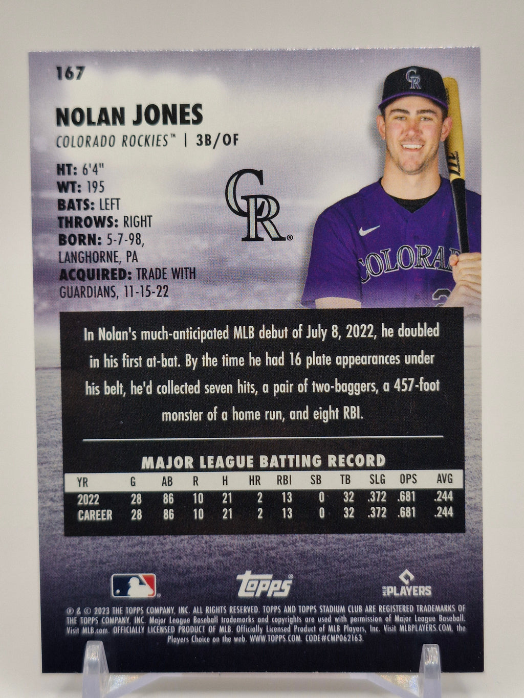 2023 Stadium Club #167 Nolan Jones Red Foil