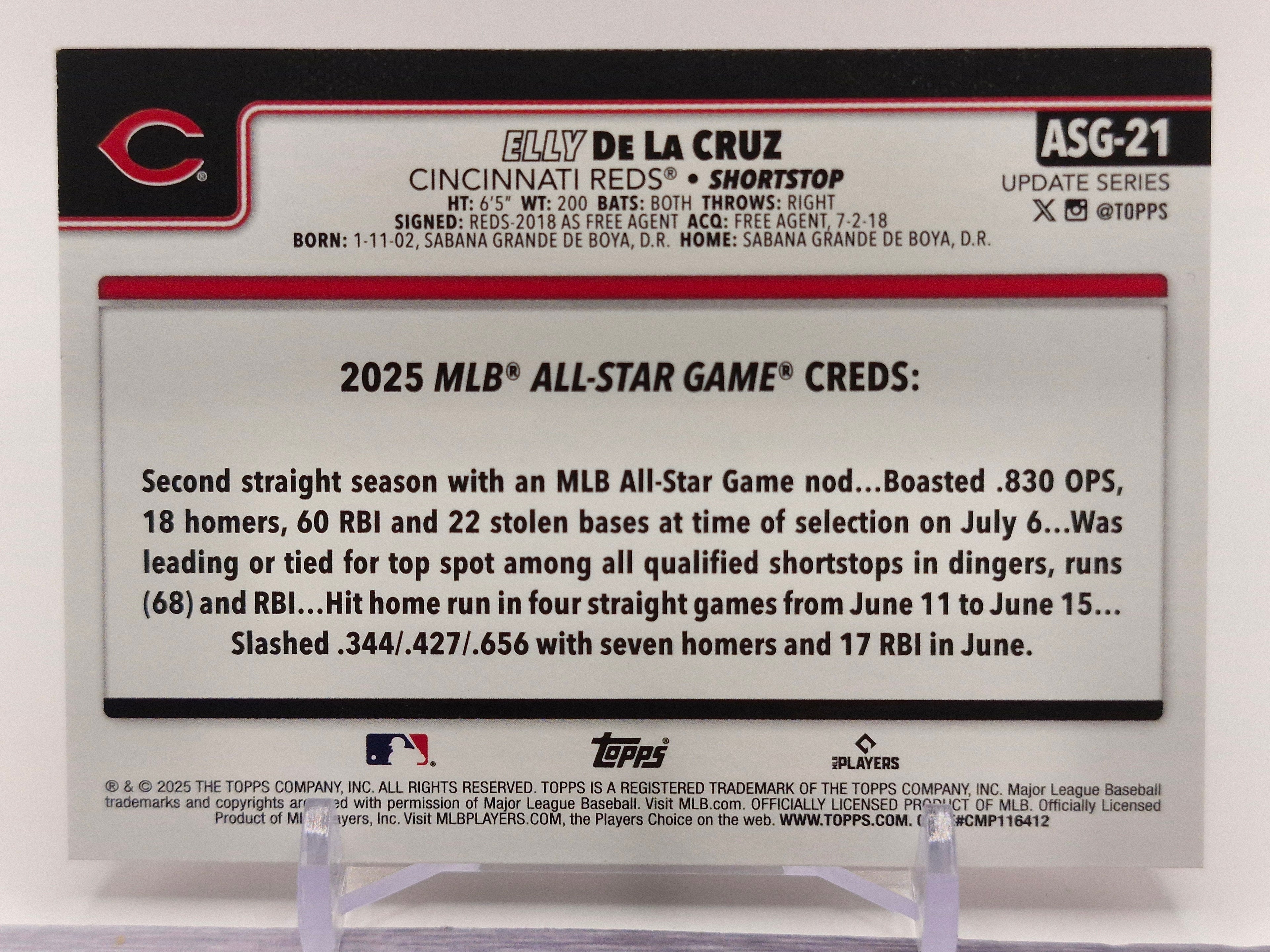 2025 Topps Update #ASG-21 Elly De La Cruz 2025 All-Star Game