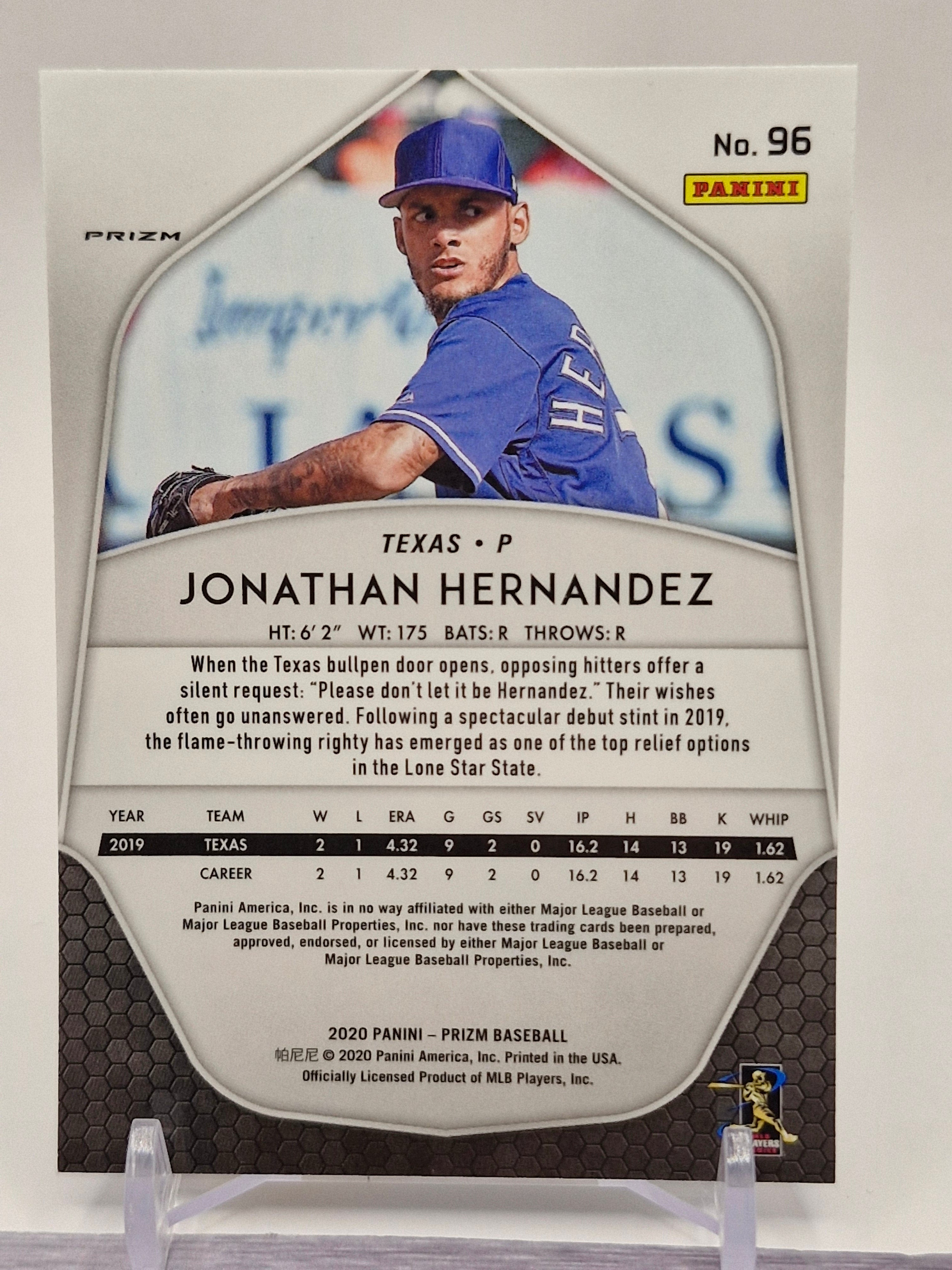 2020 Panini Prizm #96 Jonathan Hernandez Carolina Blue Prizm