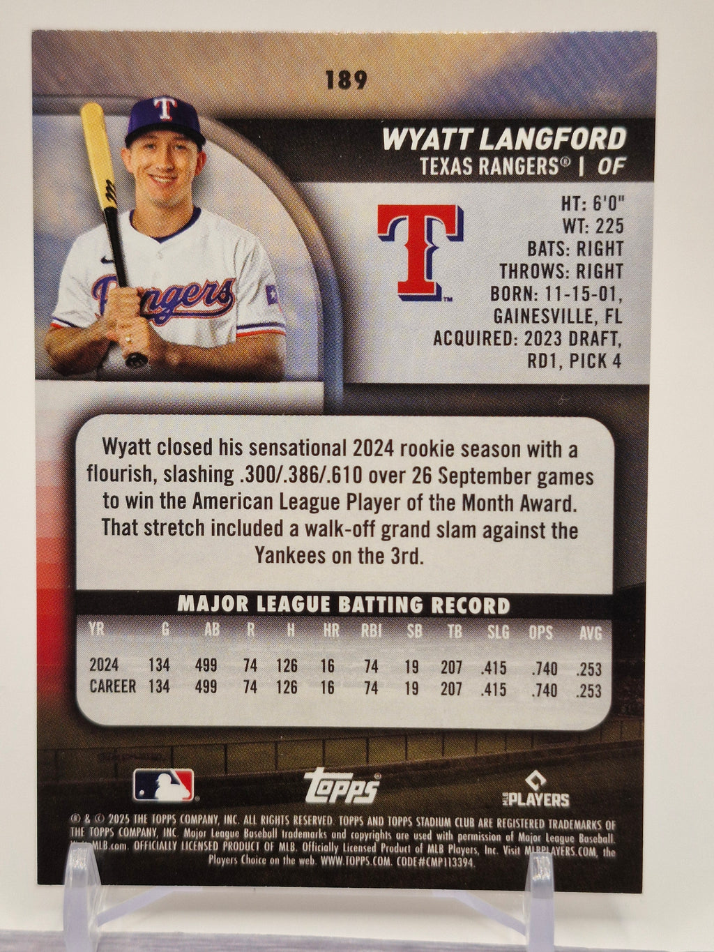 2025 Stadium Club #189 Wyatt Langford