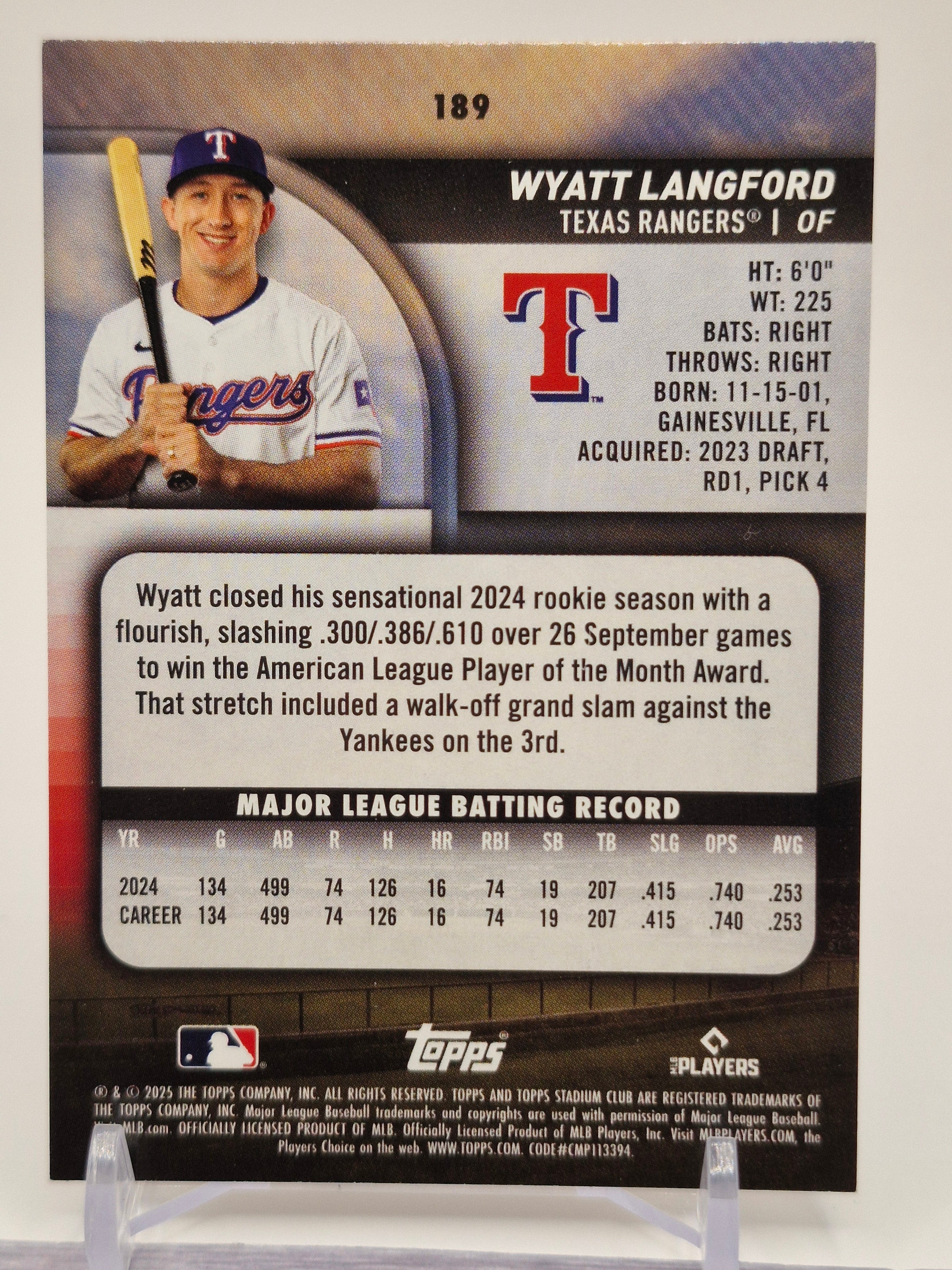 2025 Stadium Club #189 Wyatt Langford