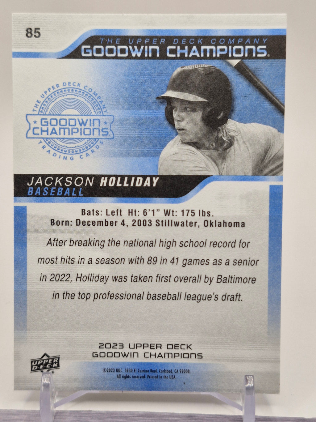 2023 Upper Deck Goodwin Champions #85 Jackson Holliday Gold