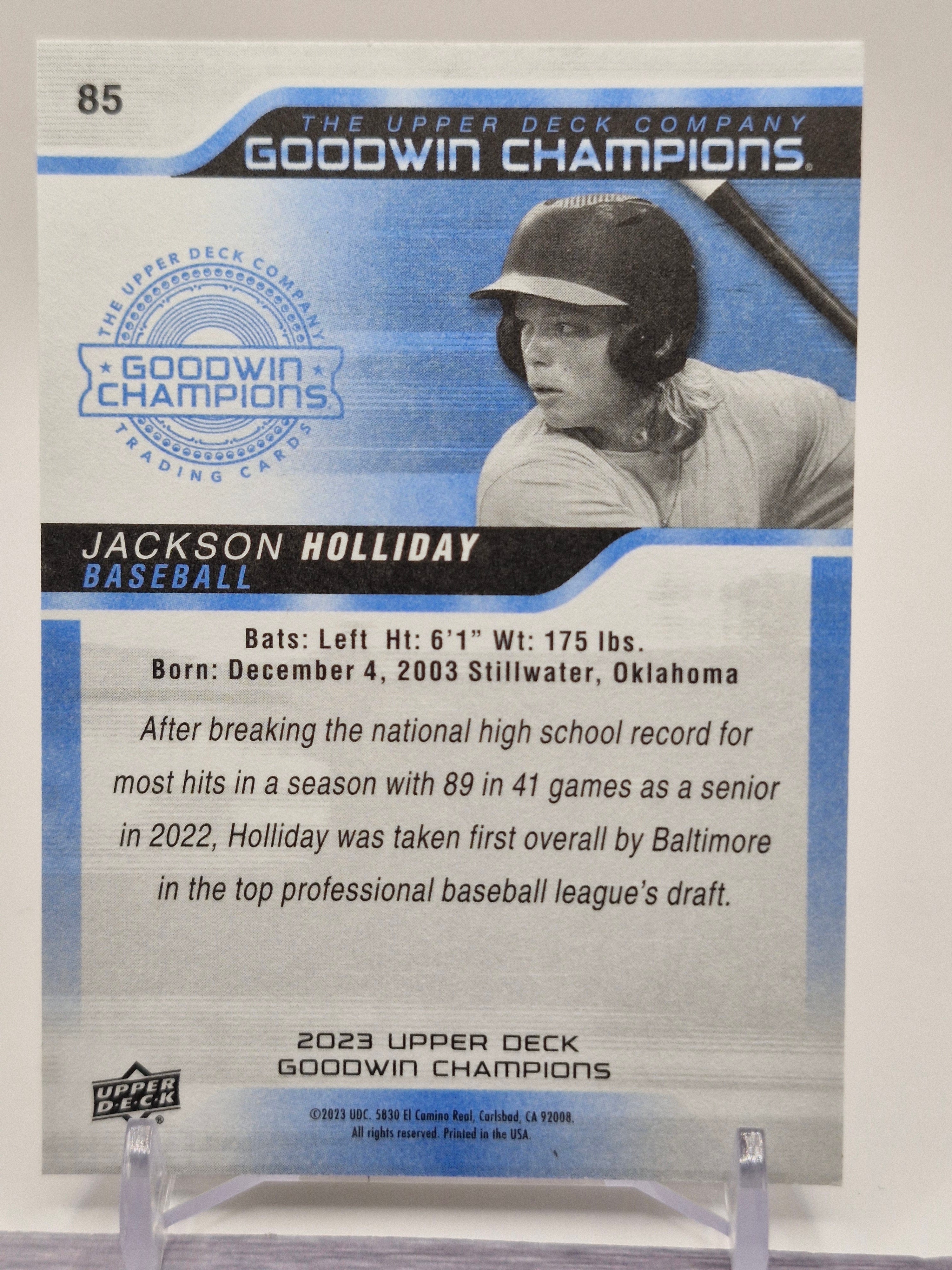 2023 Upper Deck Goodwin Champions #85 Jackson Holliday Gold